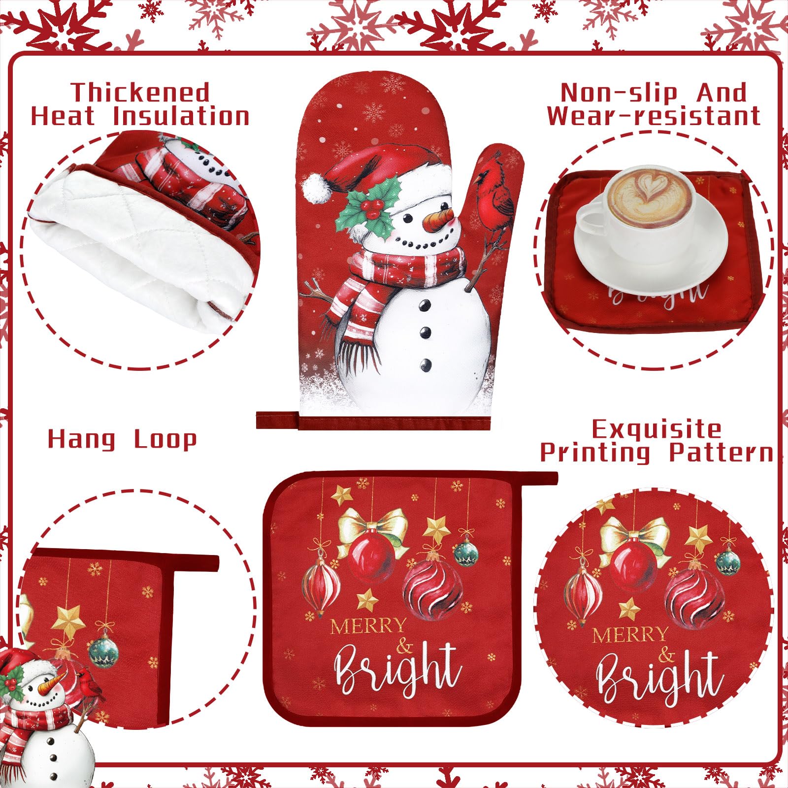 Fourluoo 10 Pcs Christmas Kitchen Decor Set Christmas Oven Mitts and Pot Holders Set Xmas Kitchen Dish Towels Santa Rugs and Mat