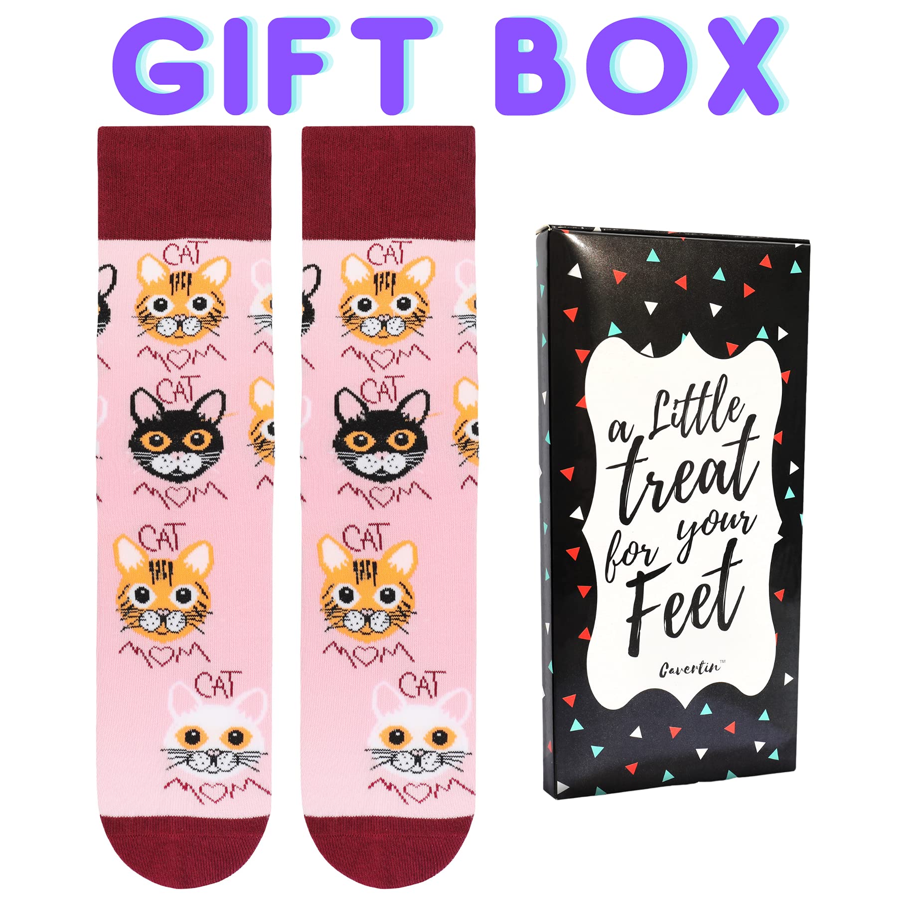 Cavertin Womens Novelty Socks With Gift Box Cat Lover Dog Mom Book Lover Cat Mom Llama Unicorn Sloth Corgi (Cat Mom)