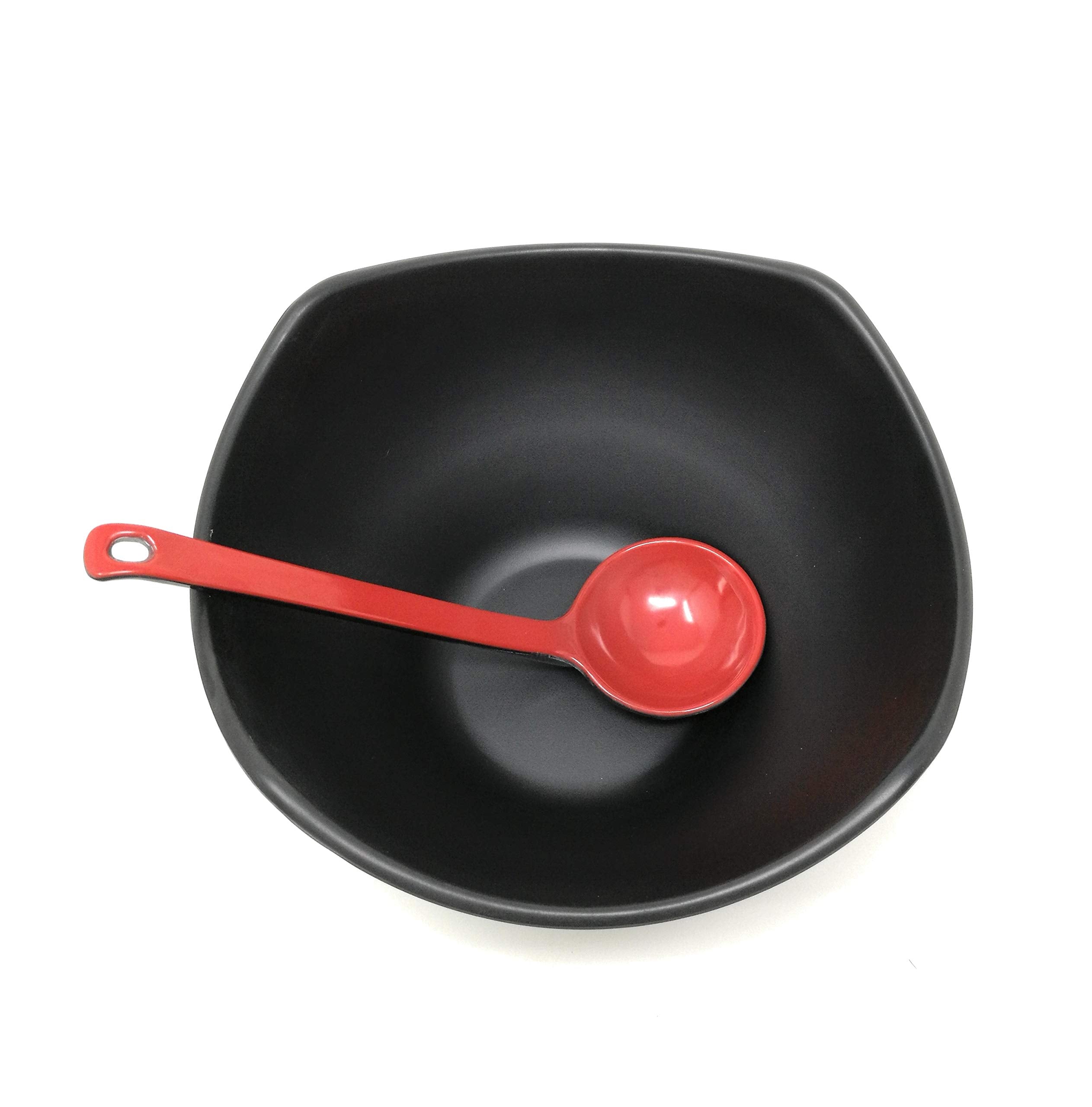 Tj Global Red And Black Melamine Japanese Long Handle Spoons For Ramen, Soup, Hot Pot Eating, Mixing, Stirring 8.25 Inches (4)