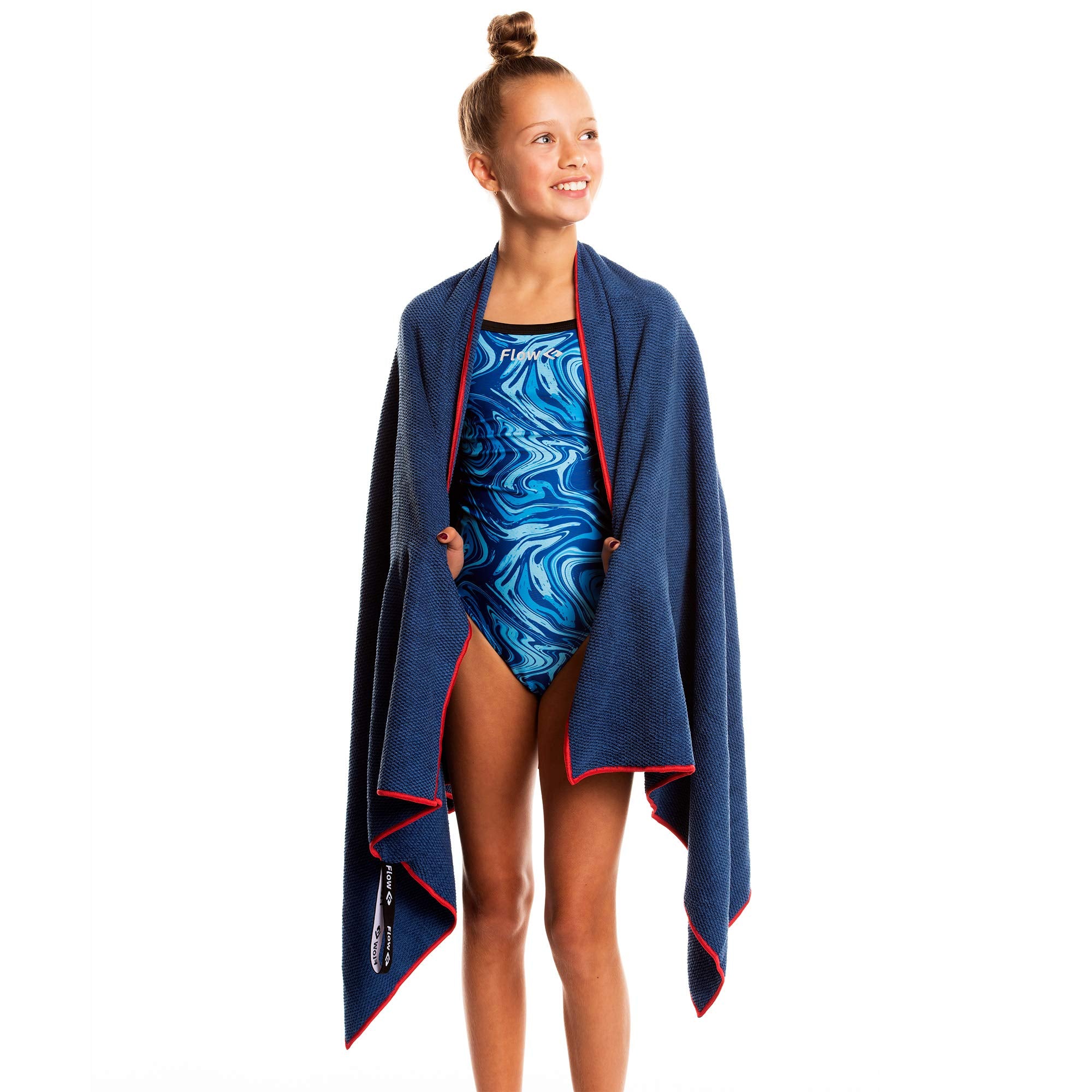 Flow Quick Dry Swim Towel With Hood - Microfiber Hooded Towel For Competitive Swimming And Other Water Sports (Navy)