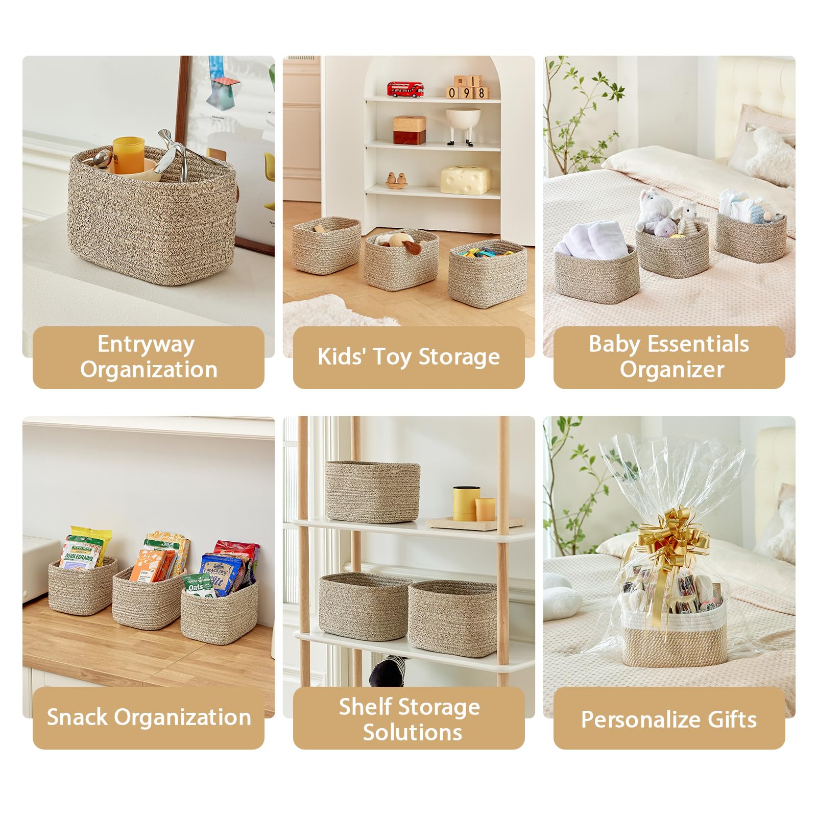 R Runka Small Cotton Rope Storage Basket Set Of 3-11''X7''X7'' Perfect Woven Baskets For Storage, Ideal Storage Baskets For Orga