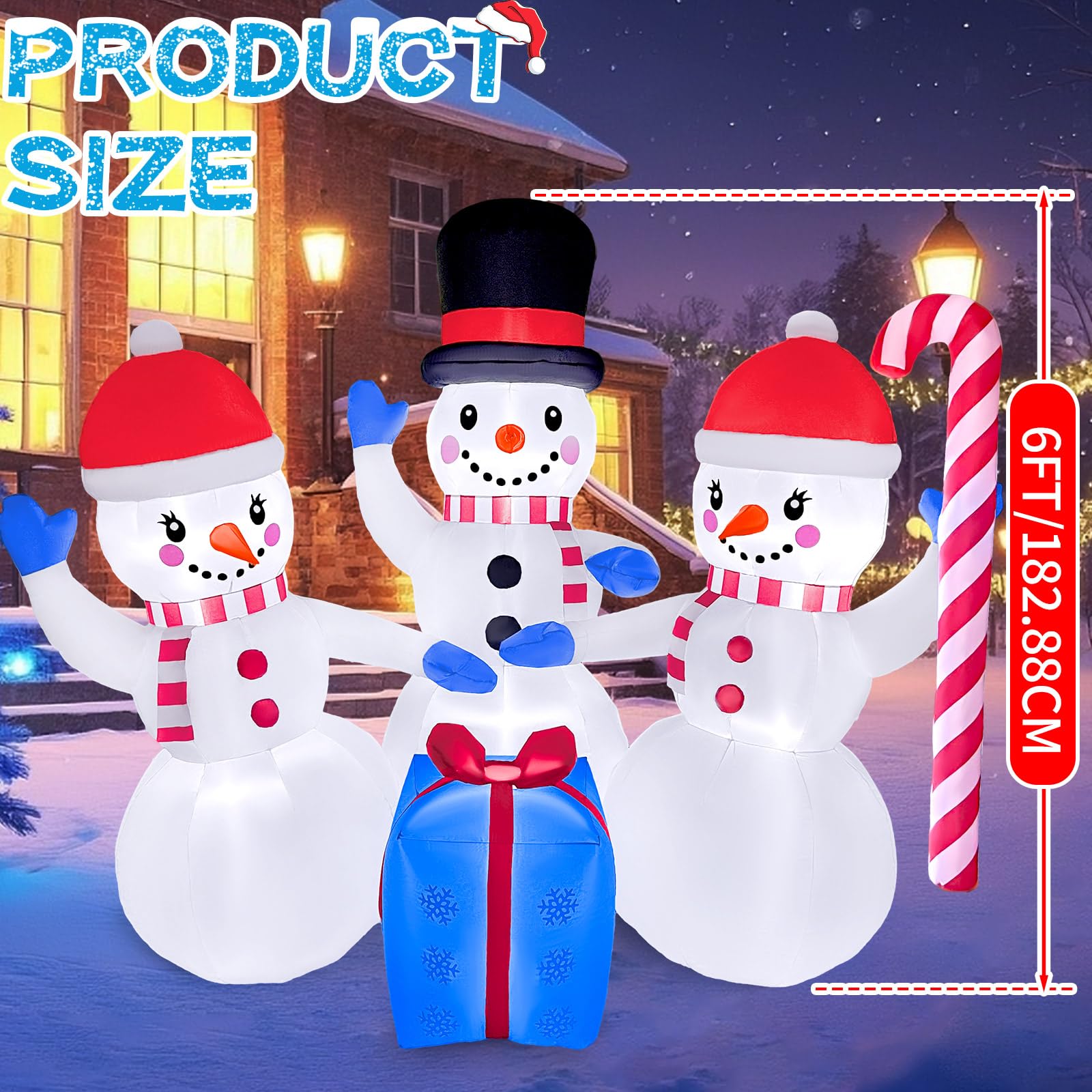 GIGLIM 2025 Christmas Inflatable Snowman 6FT 3 Snowmen with Gift Box Christmas Inflatables Outdoor Decoration Xmas Snowman Blow