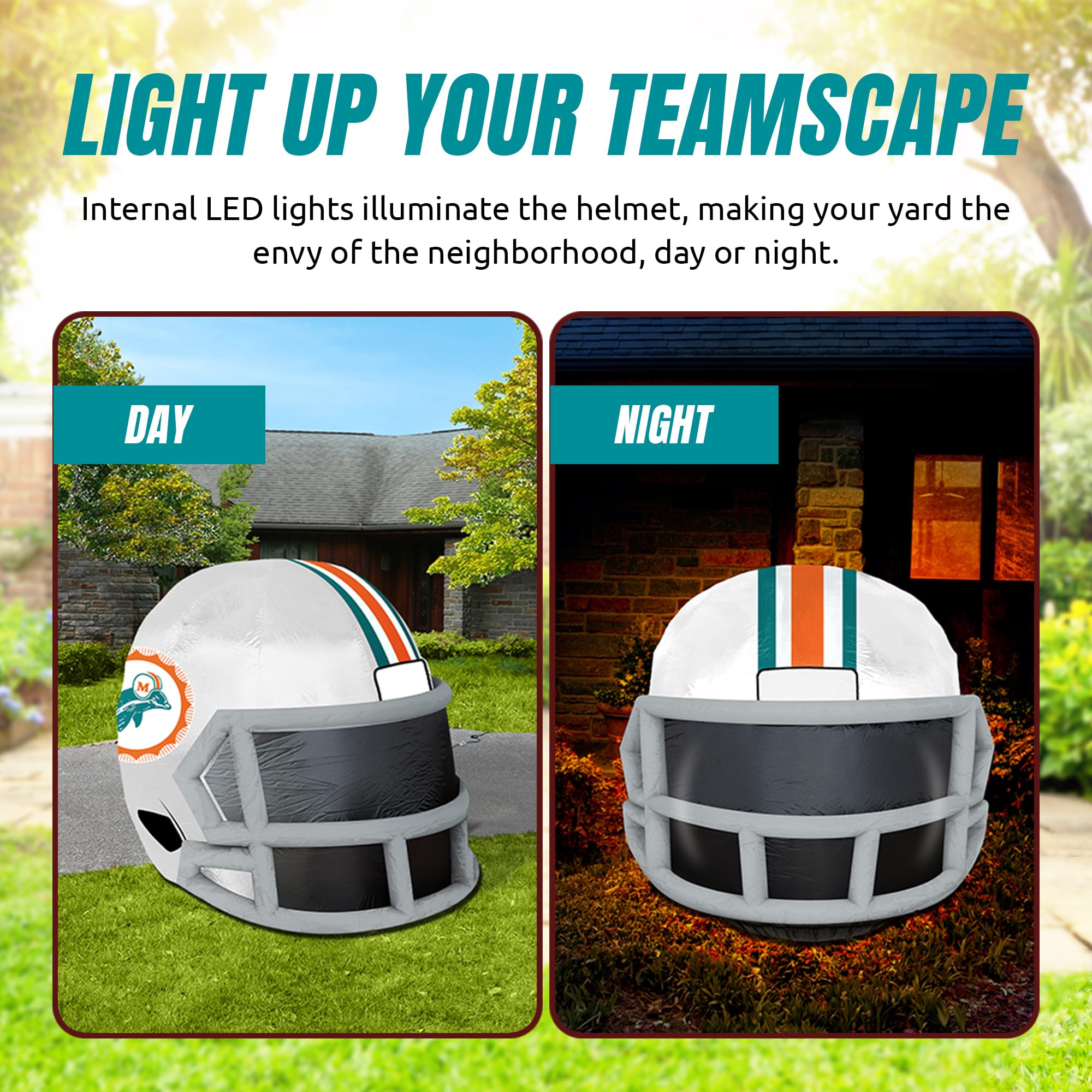 Sporticulture NFL Miami Dolphins 4ft Inflatable Retro Helmet with LED Lights & Built-in Blower - Merchandise Decor Ideal for Law
