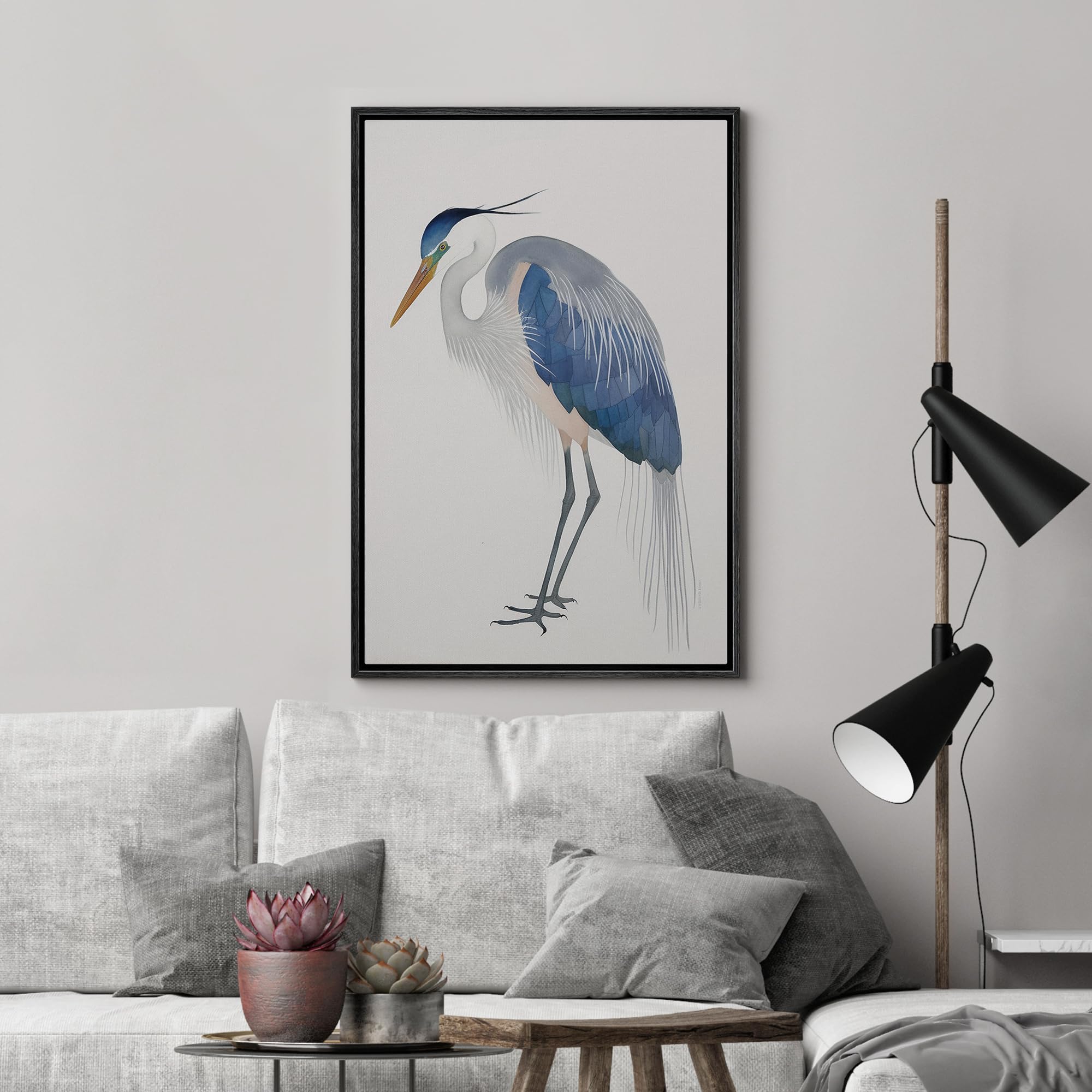 Wall26 Framed Canvas Print Wall Art Blue Heron Bird Portrait Pastel Watercolor Animals Wilderness Illustrations Modern Art Antiq