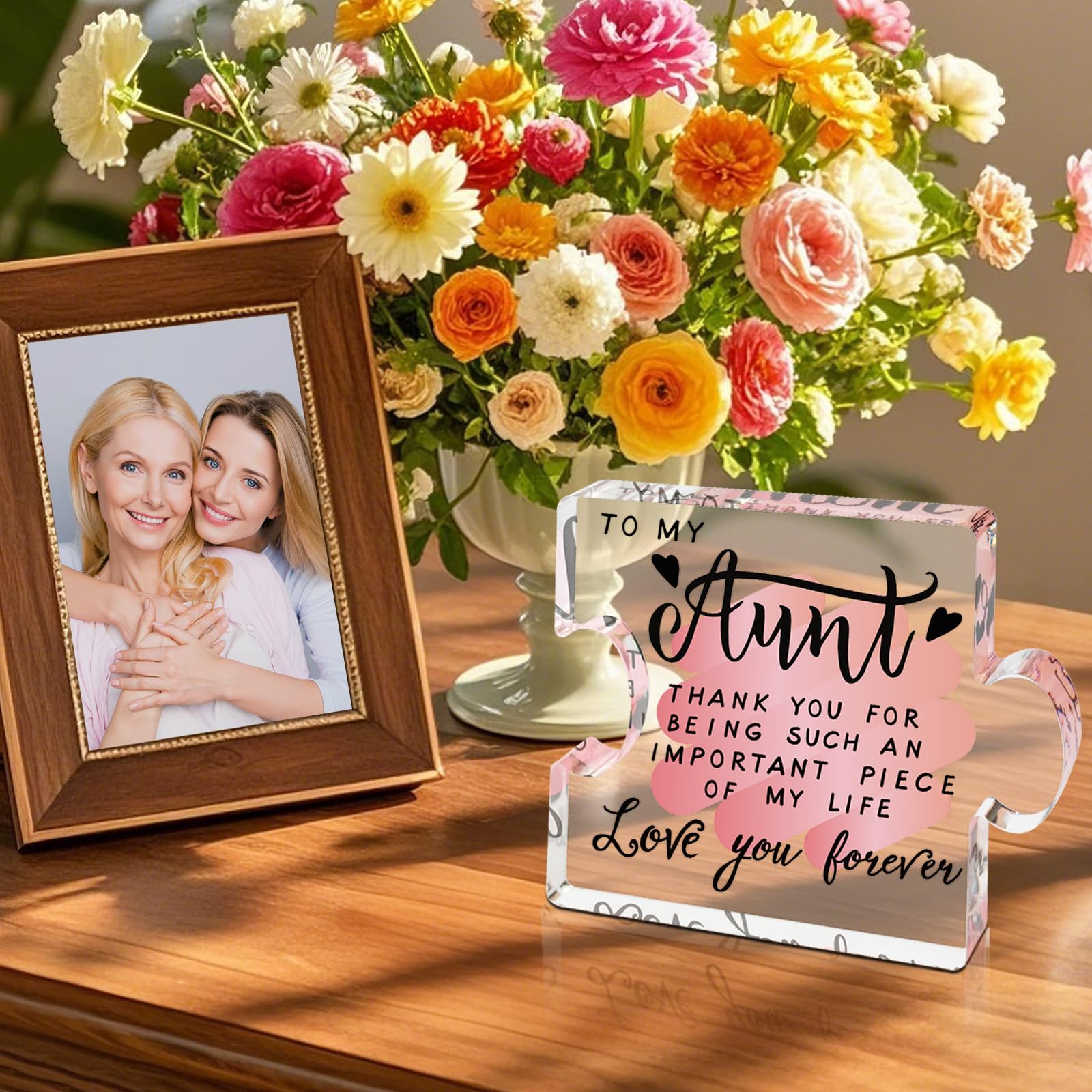 Aunt Gifts, Auntie Gift Ideas, Best Aunt Ever Gifts Acrylic Puzzle-Shaped Plaque Desk Decor for Aunt Birthday Gifts, Mother s D