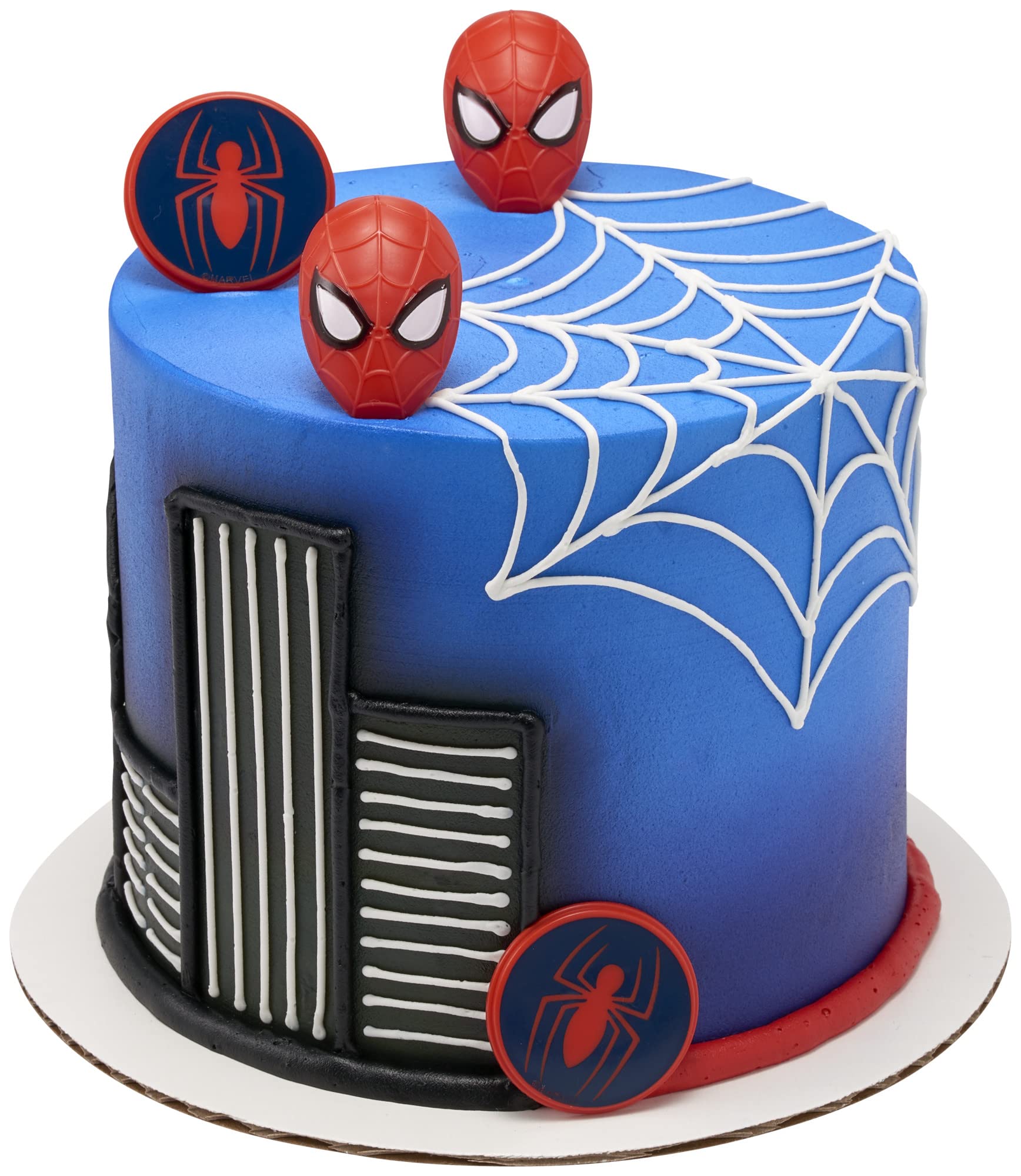 DecoPac Marvel's Spider-Man Spider and Mask Rings  Spider-Man Cupcake Decorations  Red and Blue Food Safe Cake Toppers - 24 Pack