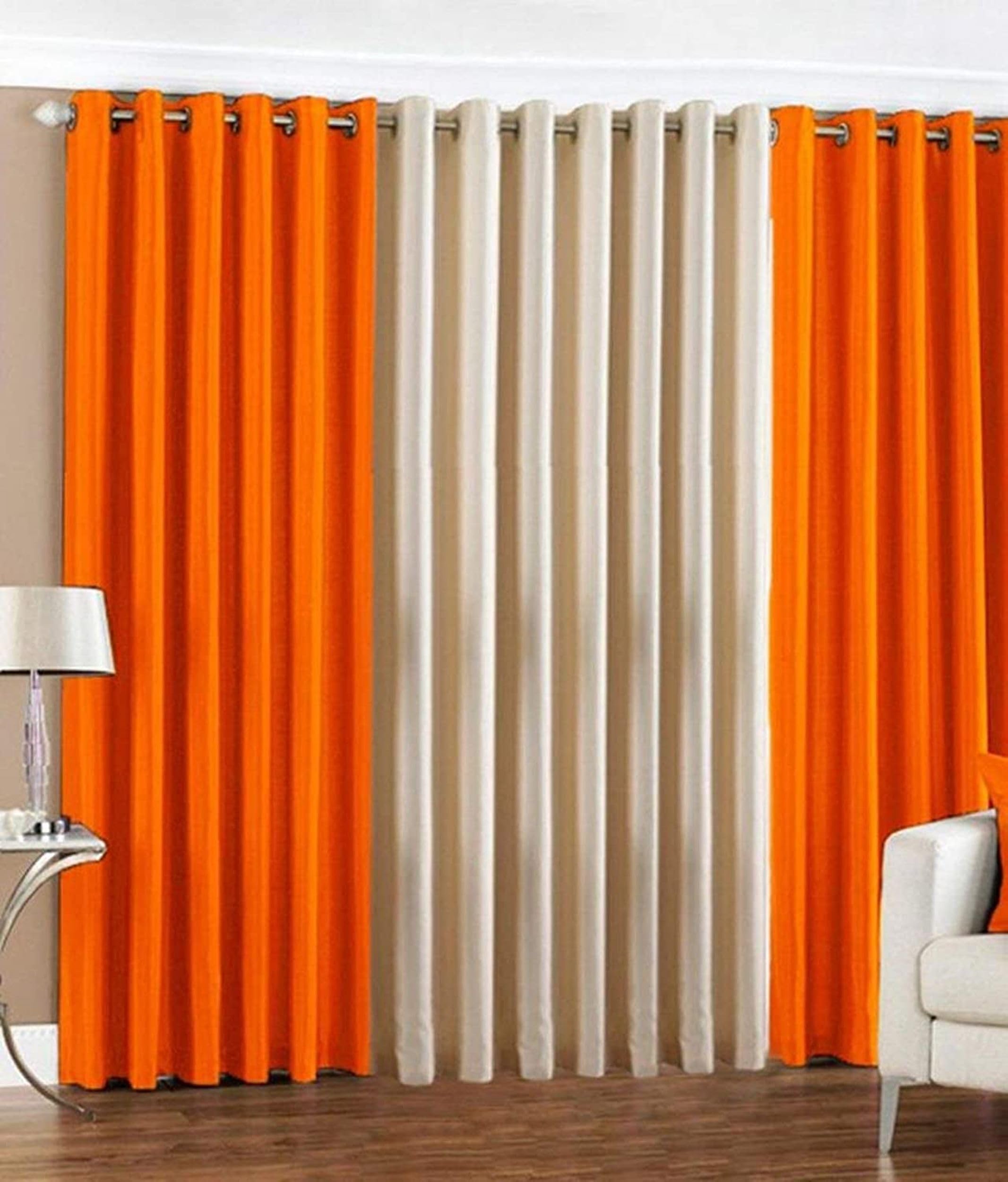 Galaxy Home Decor Solid Plain Curtains for Long Door 10 Feet, Pack of 3, Orange & Cream