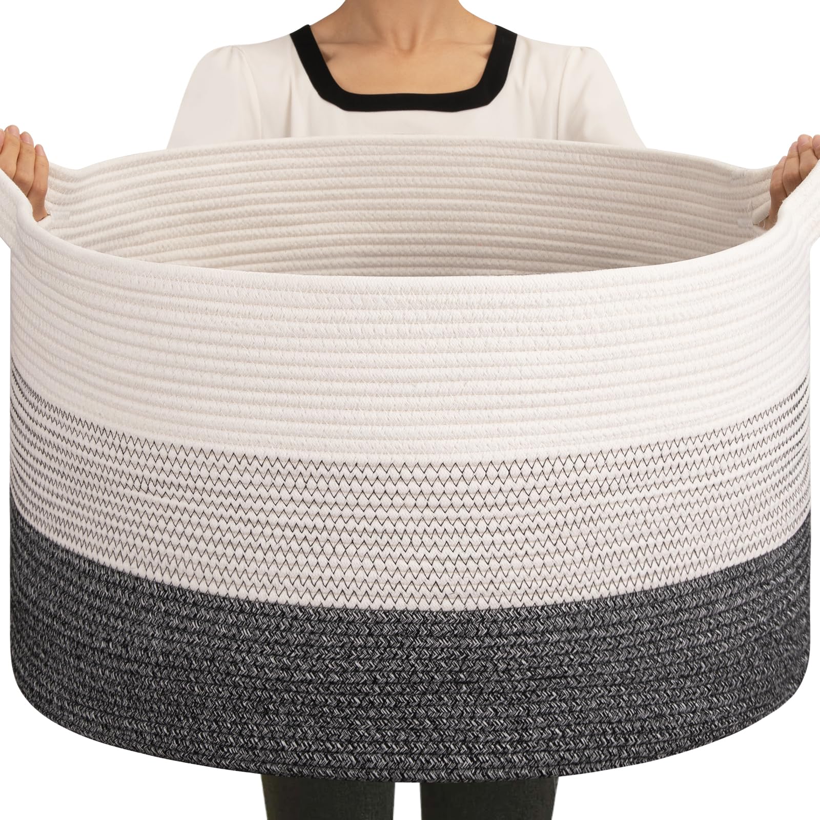 OIAHOMY Extra Large Storage Basket, 23 x 13 Woven Blanket Basket for Living Room, Round Woven Basket for Clothes, Laundry Basket