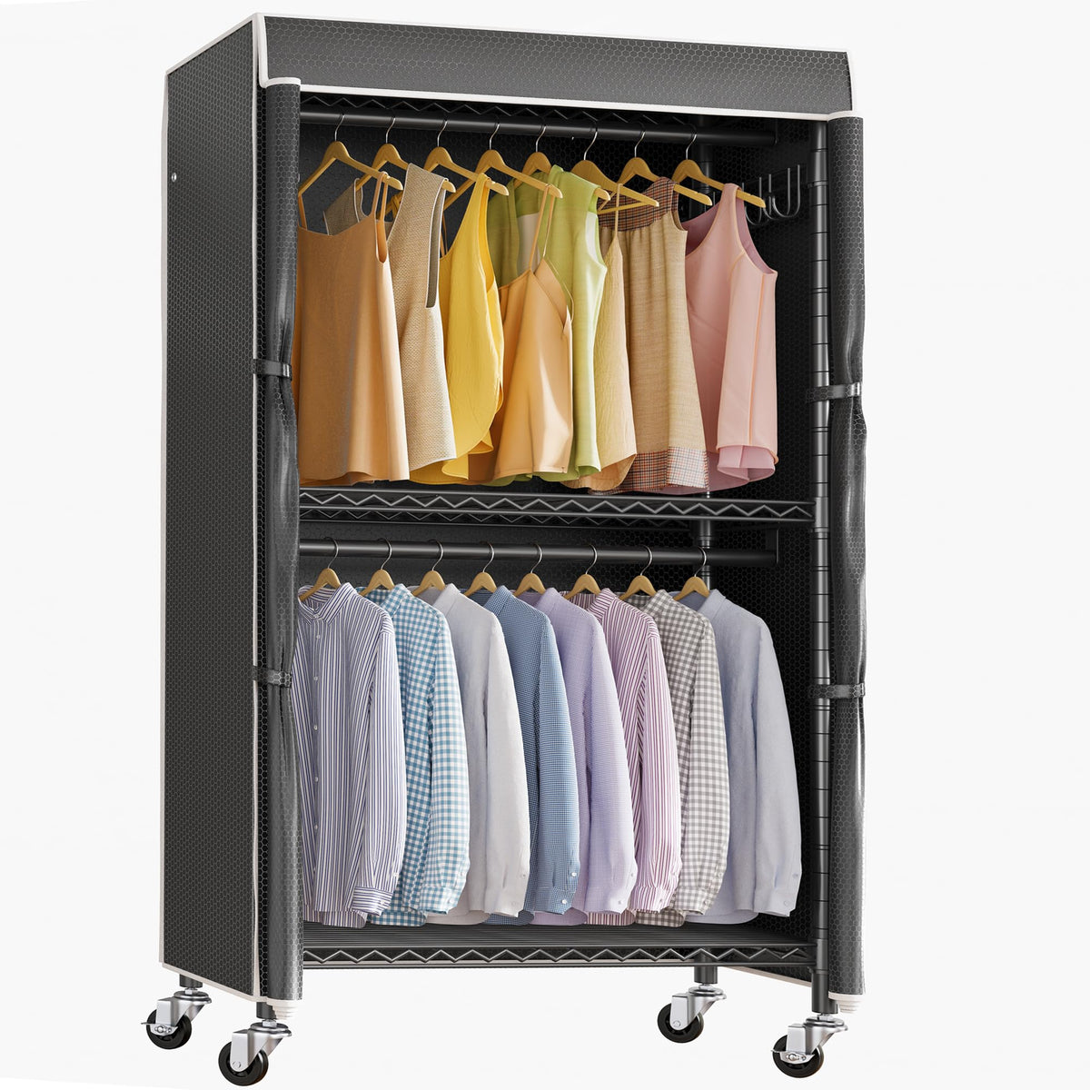 Vipek V12C Mini Heavy Duty Clothes Rack Rolling Garment Rack With Cover Adjustable Clothing Rack For Hanging Clothes Portable Cl