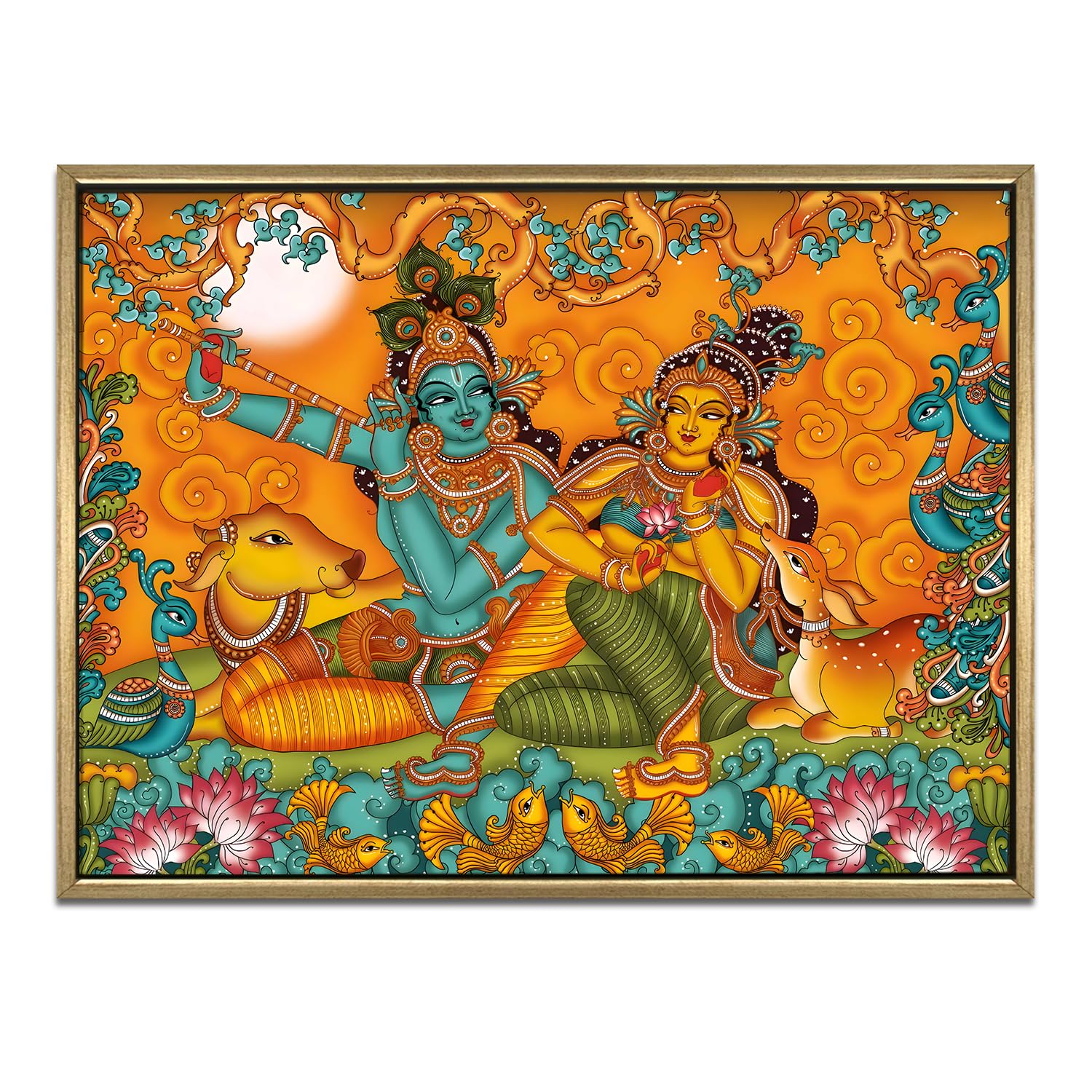 Paper Plane Design Indian Ethnic Kerala Mural Framed Wall Art Large Size Hd Canvas Print For Home Decor Ready To Hang Art 36 Inc