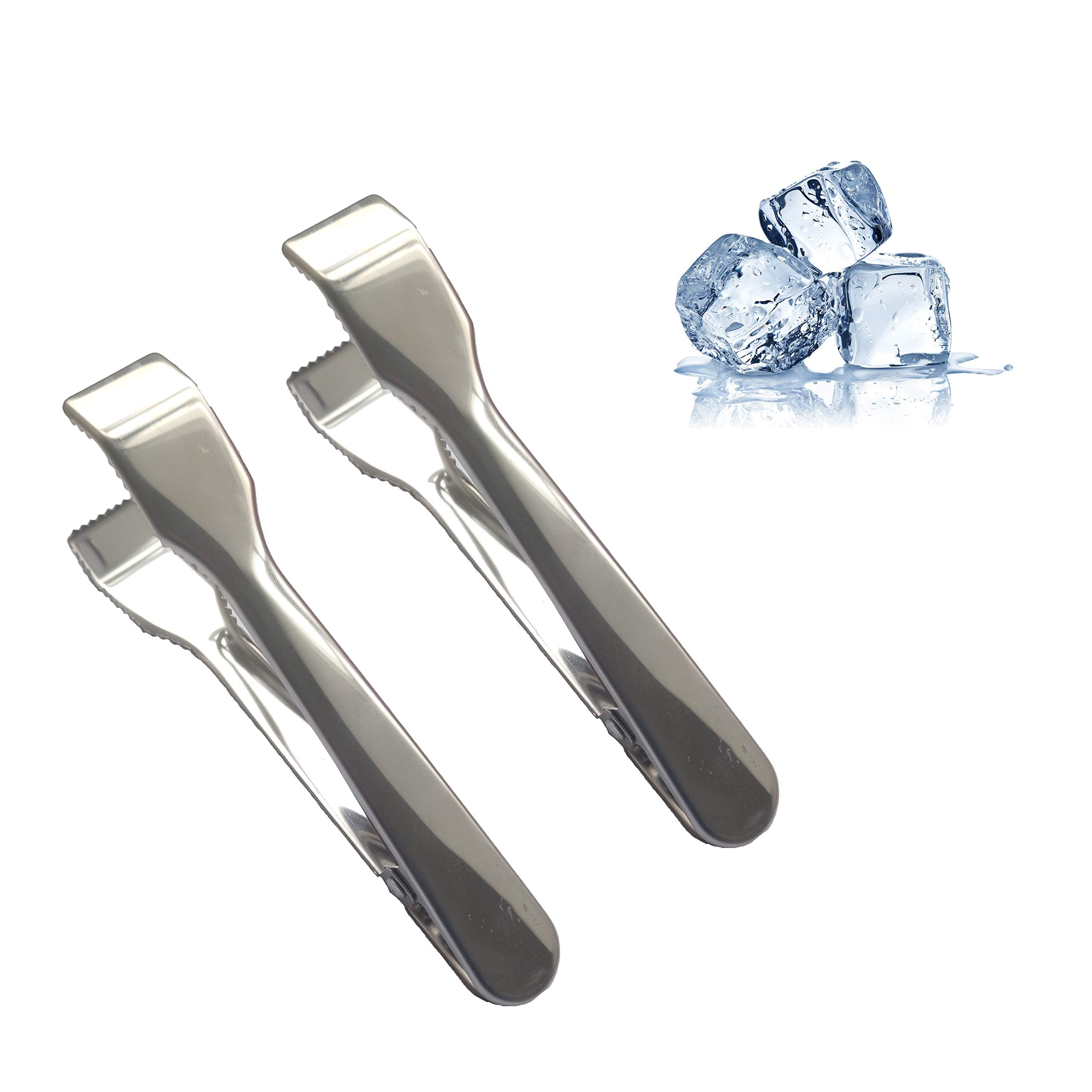 Toonev Stainless Steel Ice Tongs With Sawteeth For Ice Bucket Ice Sugar Cubes Coffee Bar Food Serving (2Pcs)