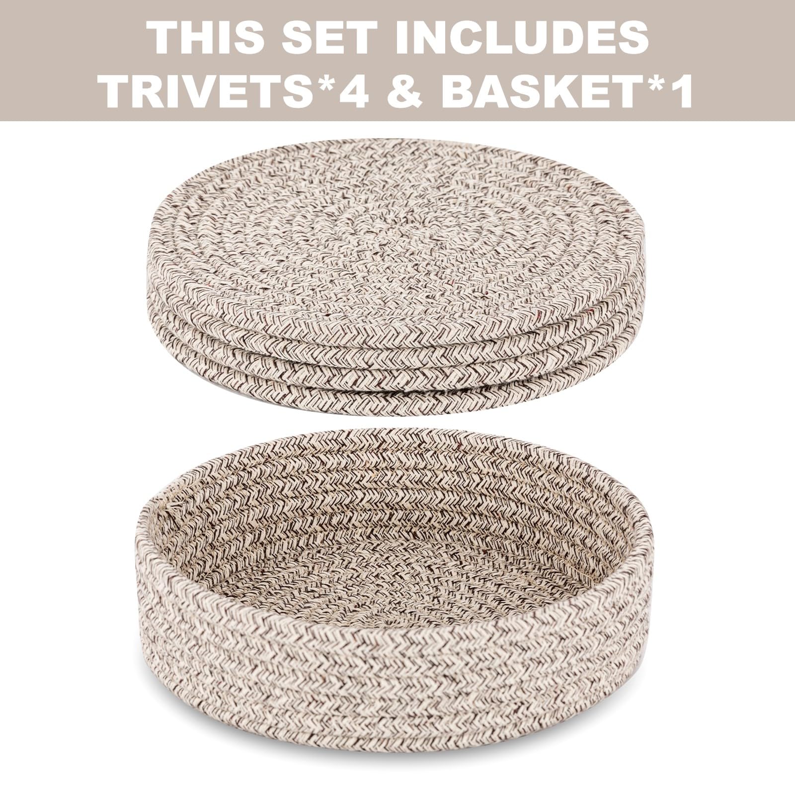 Trivets For Hot Dishes, Trivets For Hot Pots And Pans, Cotton Coasters 4 Pcs And Storage Basket 1 Pack, Pot Holders For Kitchen,