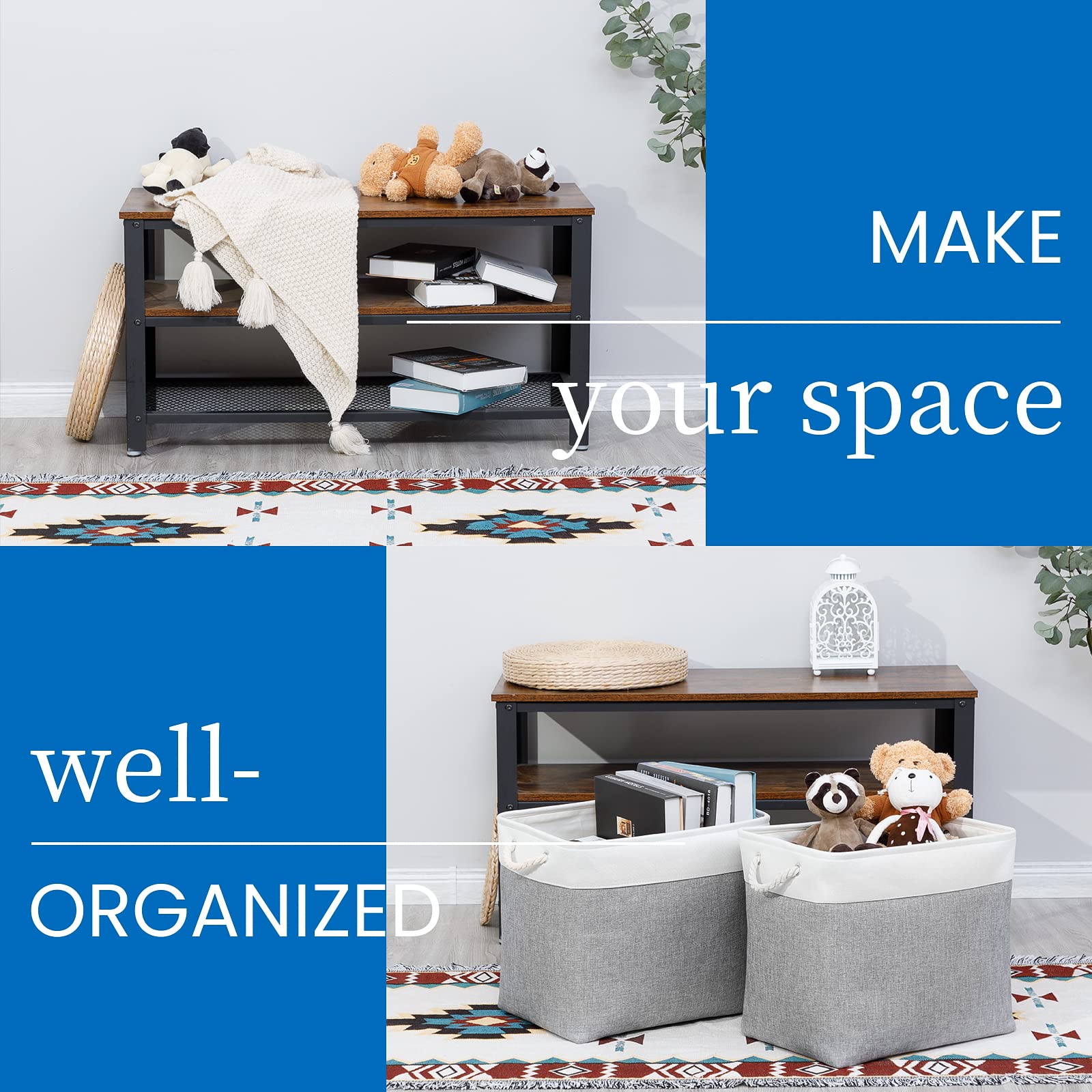Bidtakay Large Storage Bins For Clothes Fabric Deep Baskets For Organizing Set Of 2 Grey Fabric Pantry Storage Bins For Hallway