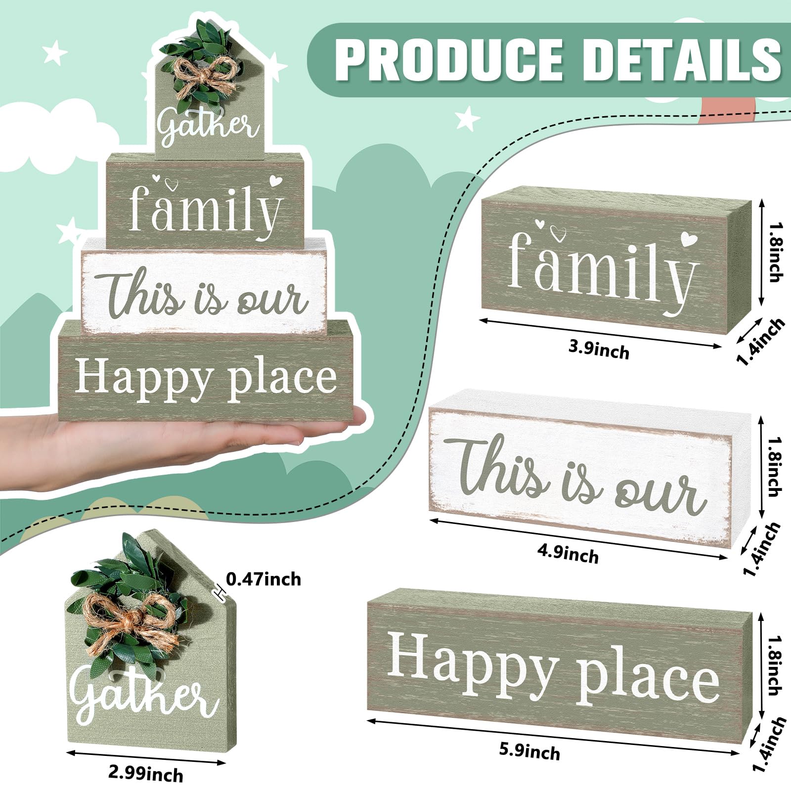 Cinnvoice Farmhouse Table Decor Eucalyptus Leaves Wooden Block Sign Gift Gather Family This Is Our Happy Place Tabletop Centerpi