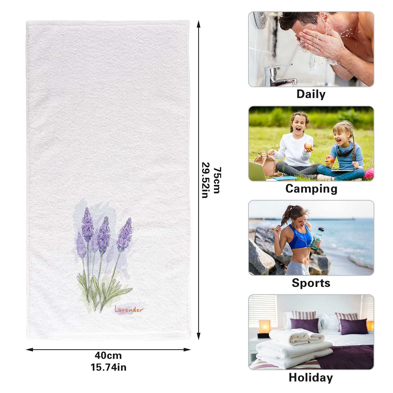 Alaza Lavender Purple Hand Towels For Bathroom Towels Decorative Set 2 Soft 100 Percent Cotton Fancy Lavender Printed Purple Tow
