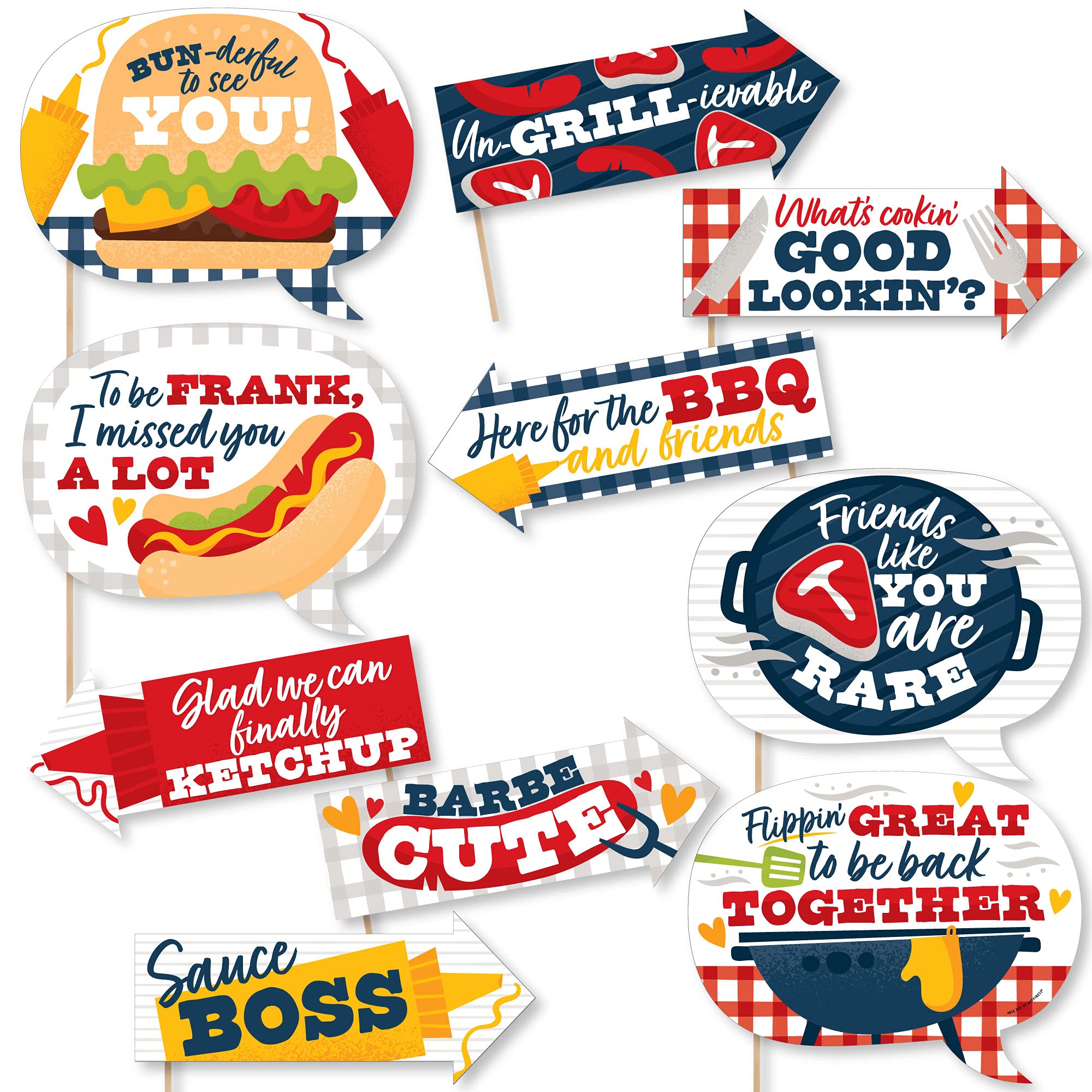 Big Dot of Happiness Funny Missed You BBQ  Backyard Summer Picnic Party Photo Booth Props Kit  10 Piece