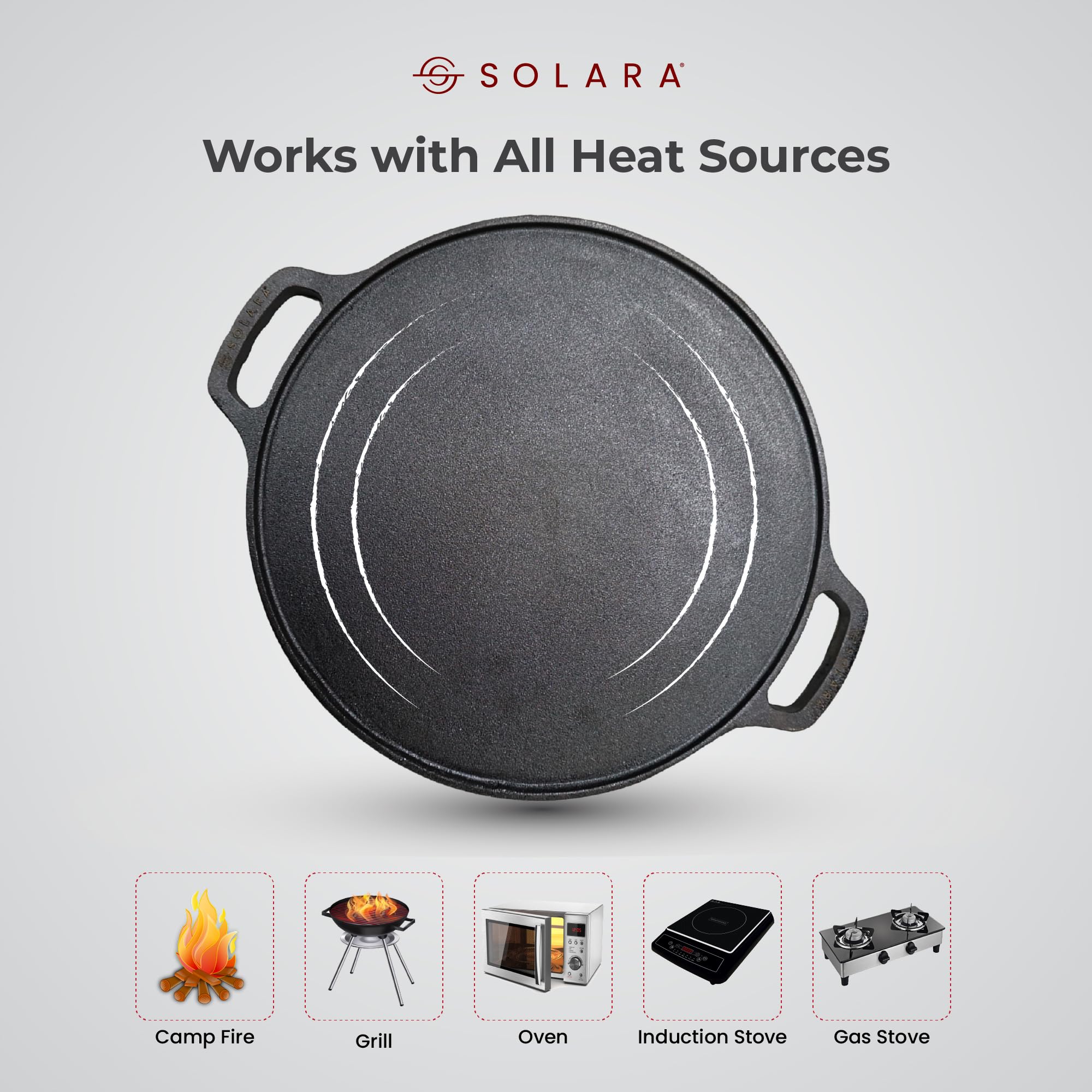 SOLARA Cast Iron 12 Inch(30 CM) Tawa, Tawa for Dosa/Uthappam/Roti/Chapati/Naan, Gas & Induction Friendly, Cast Iron Tawa Cookwar