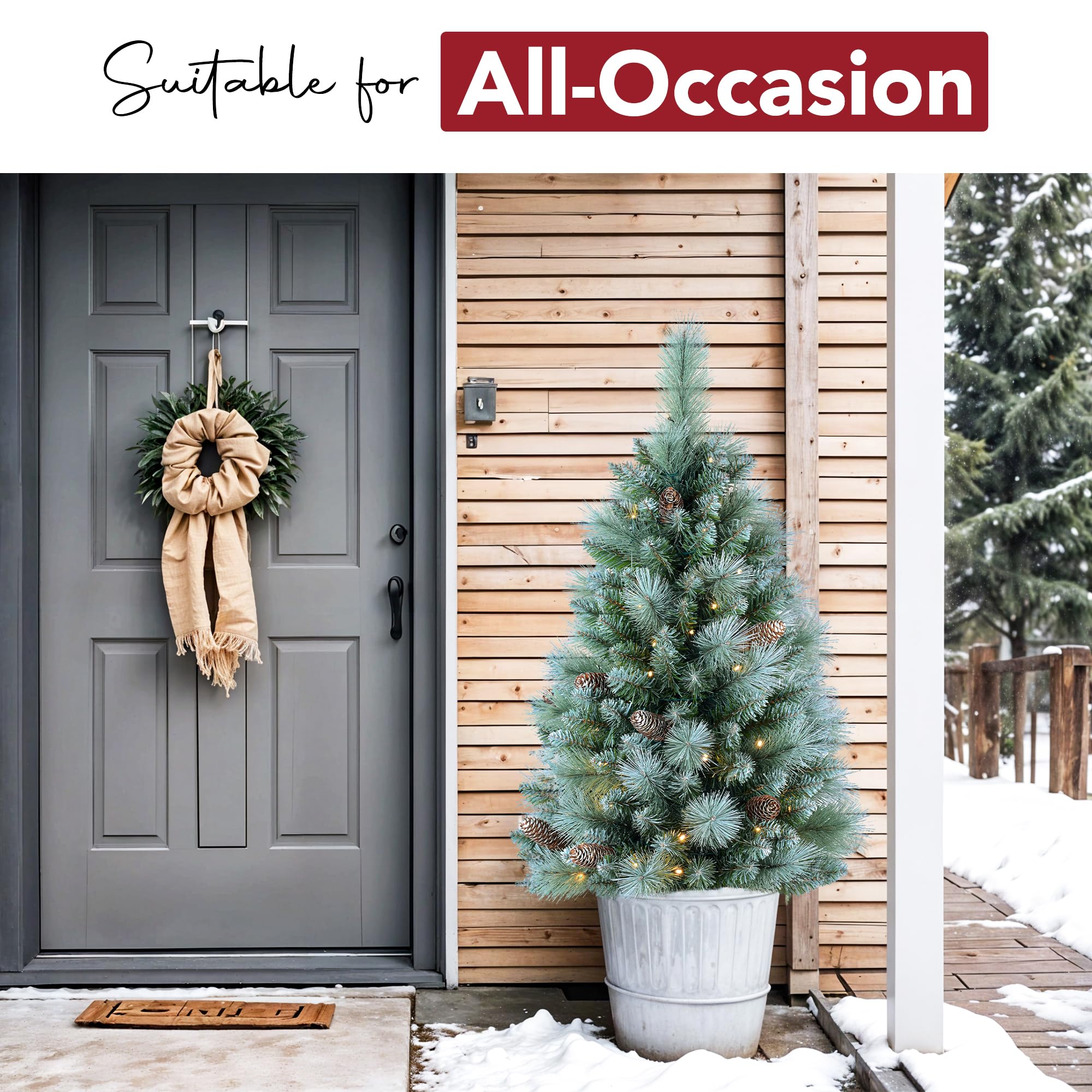 3ft Pre-Lit Mini Snow Christmas Trees with 80 LED Lights, 36 Decorated Burlap Artificial Tabletop Christmas Trees Home Party for