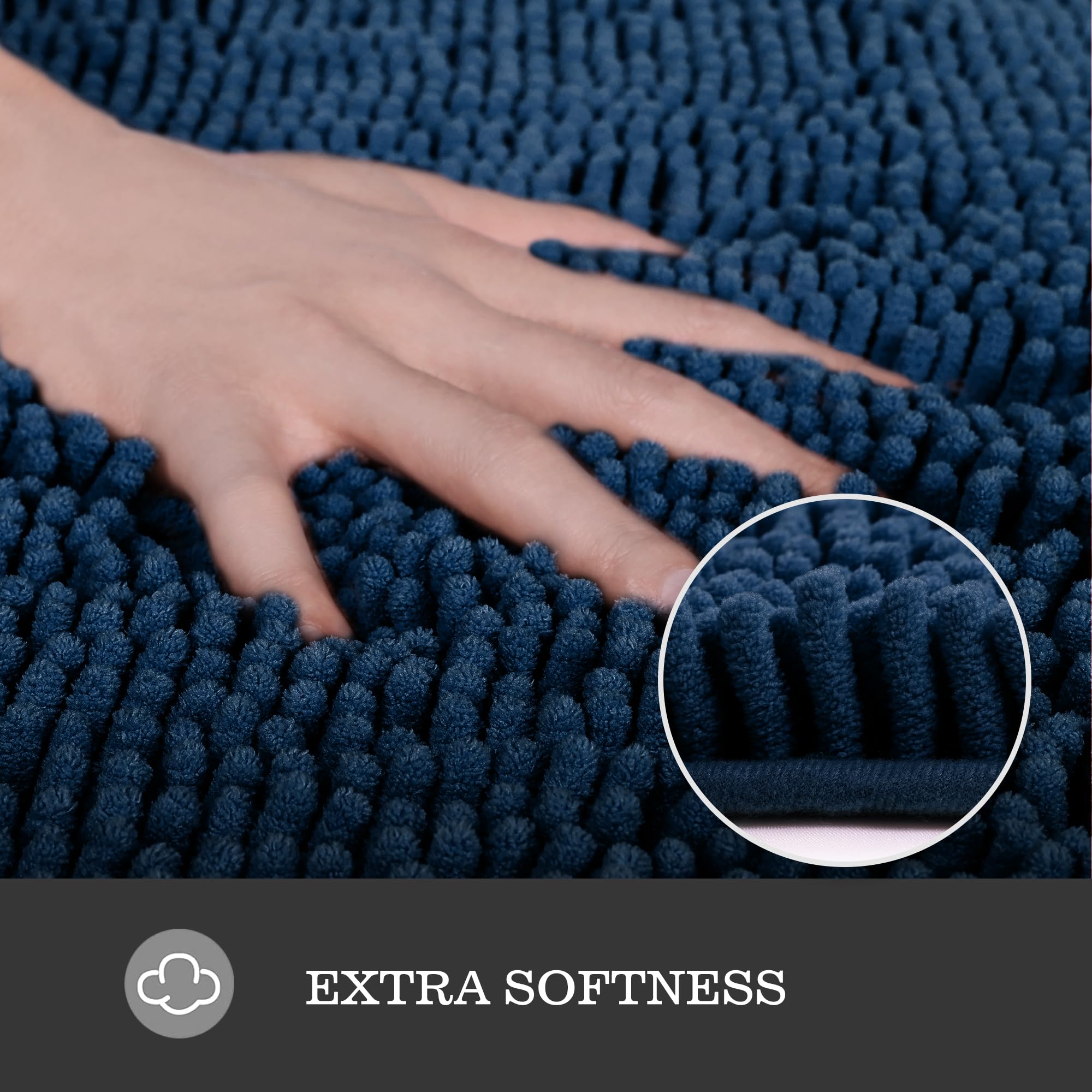 Yeaban Navy Blue 47 X 17 Bathroom Rug - Thick Chenille Bath Mats | Absorbent And Washable Bath Rug Non-Slip, Plush And Soft Rugs