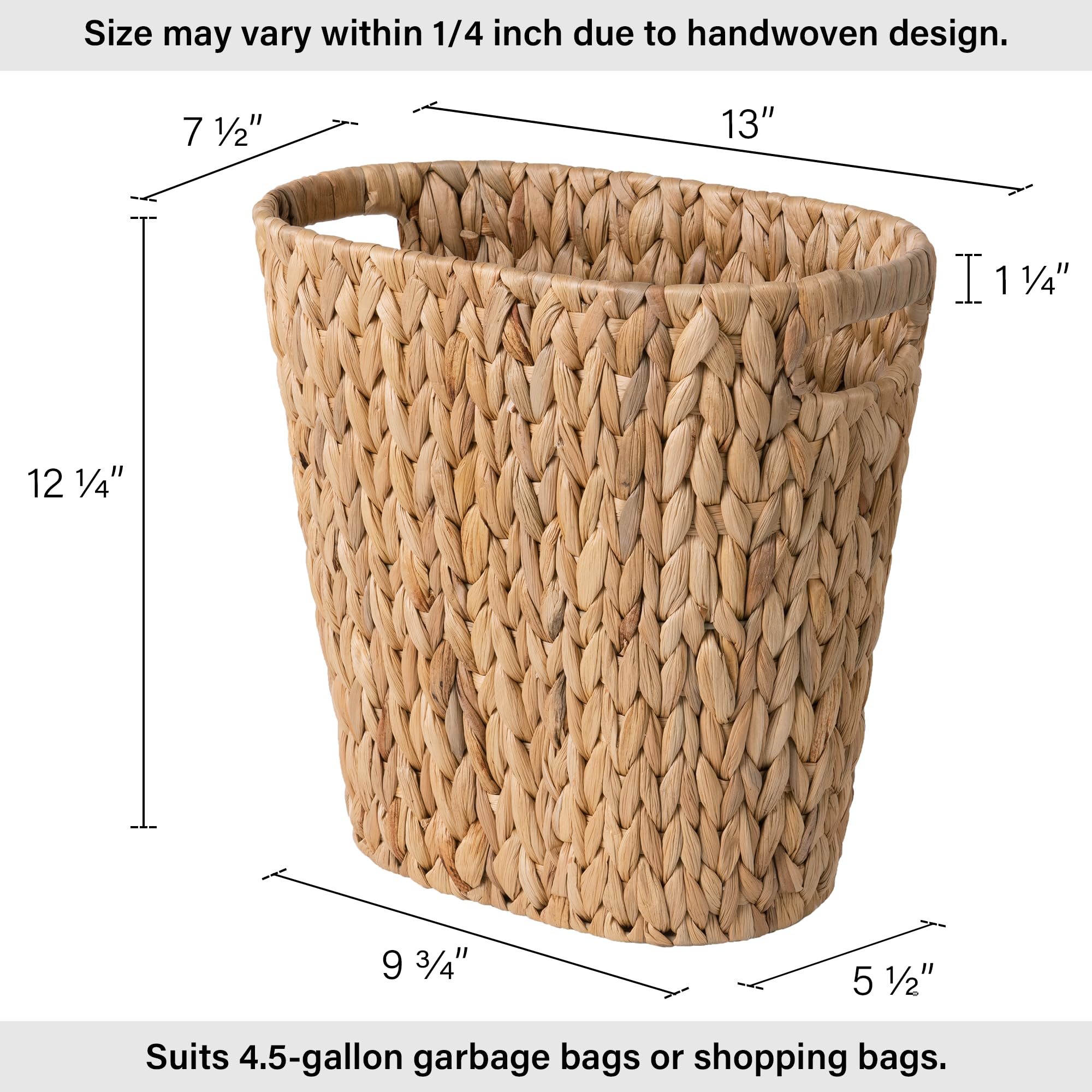 Storageworks Wicker Waste Basket, Wicker Trash Basket With Built-In Handles, Handwoven Water Hyacinth Trash Can, Wicker Garbage