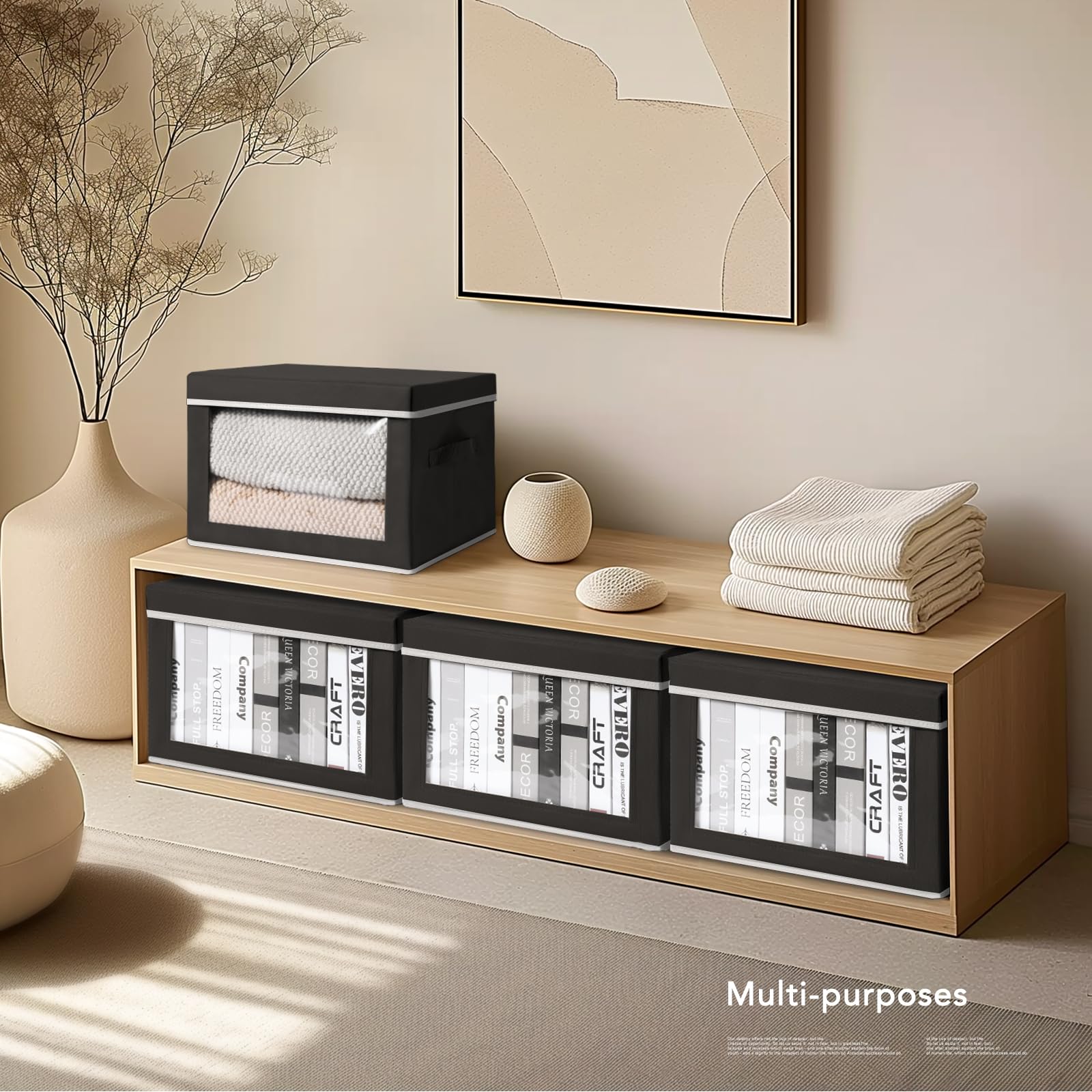 Homsorout Foldable Storage Box With Lid - Closet Storage Organizer With Window, Storage Bins With Lids For Clothes, Fabric Stora
