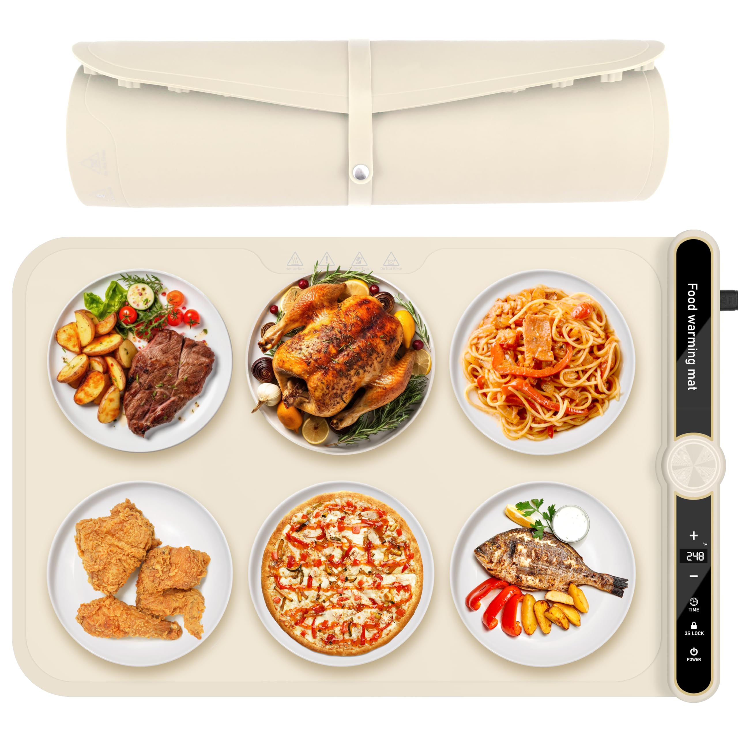 OcePor (XL 24 x15 ) Warming Mat for Food with 9 Level Temperature,Electric Warming Tray 1-6 Hours Adjustable Timer,Food Warmer M