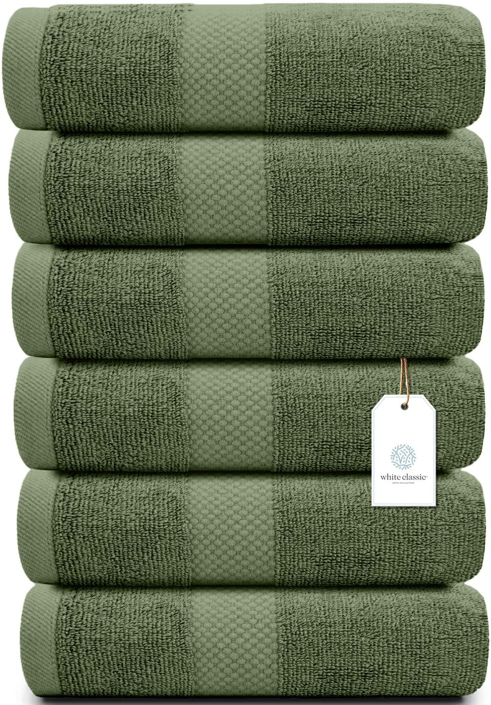 White Classic Luxury Hand Towels For Bathroom-Hotel-Spa-Kitchen-Set - Circlet Egyptian Cotton - 16X30 Inches - Set Of 6 (Forest