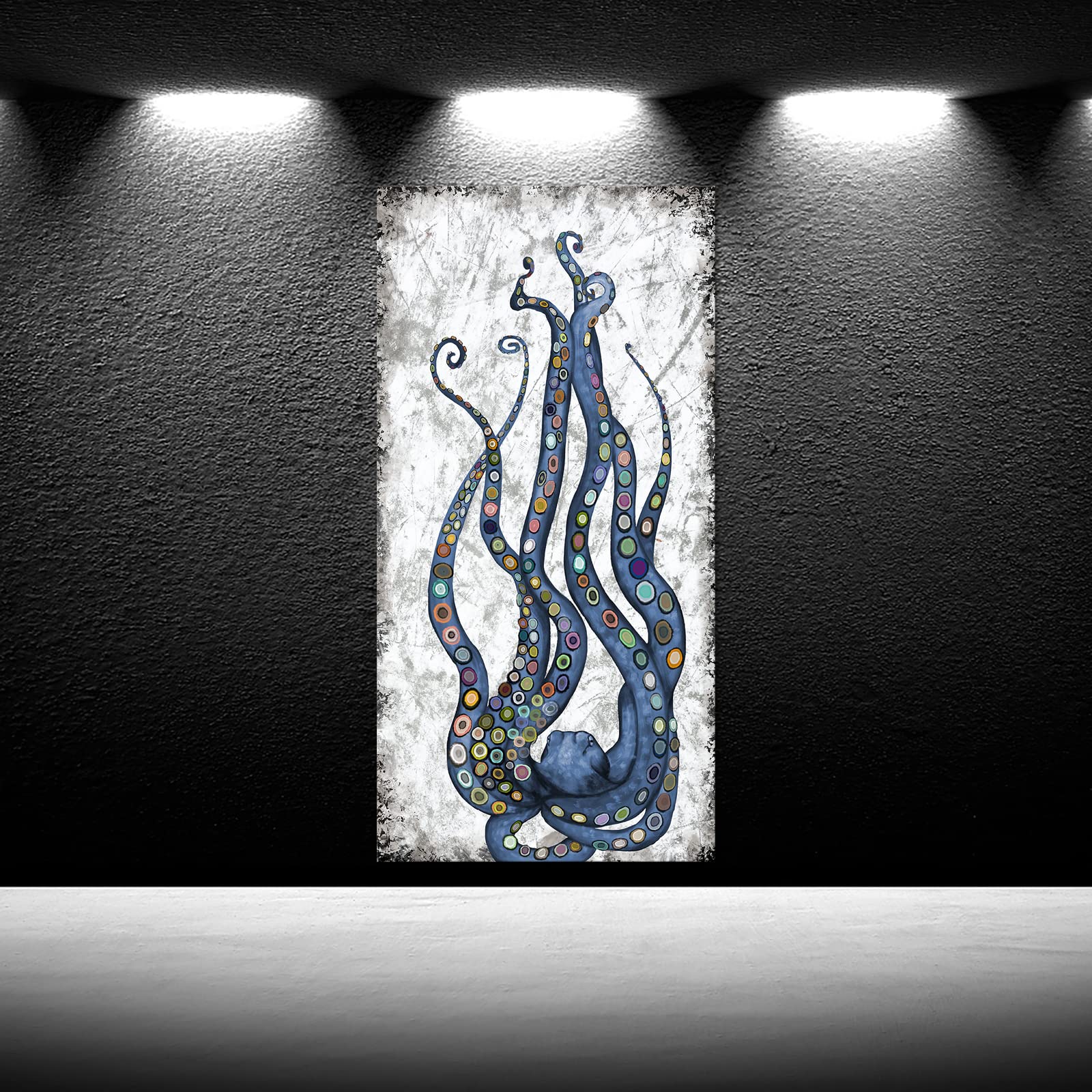 Iknow Foto Vertical Canvas Wall Art Abstract Grey And Blue Octopus Painting Printed On Canvas Sea Life Picture Poster Gallery Wr