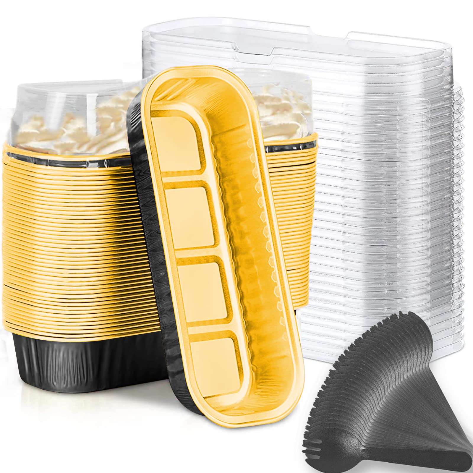 Findful Mini Loaf Baking Pans With Lids And Spoons (50 Pack, 6.8Oz) Rectangle Aluminum Foil Baking Pans Tins Containers - Cupcak