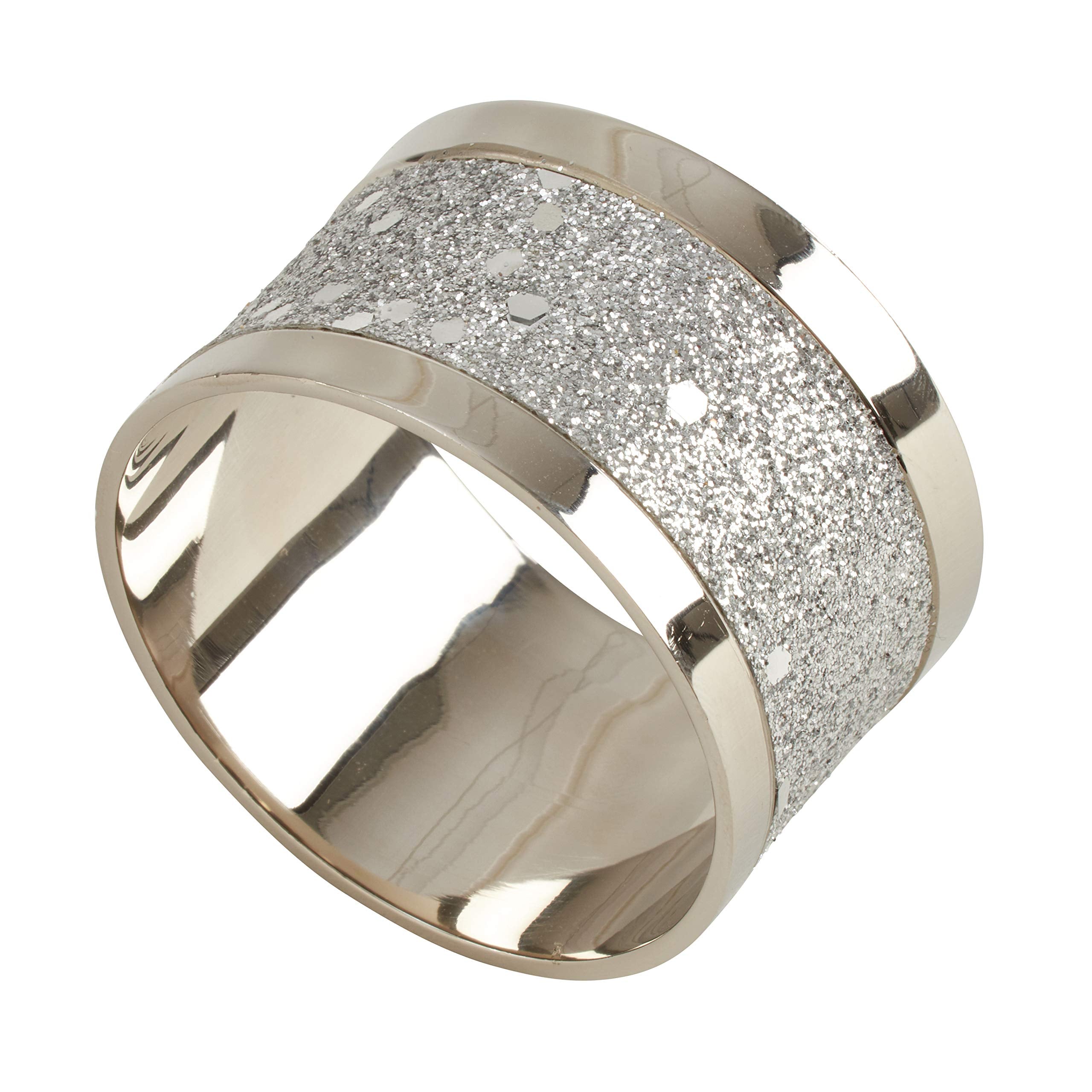 Saro Lifestyle 4-Piece Sparkling Design Napkin Ring Set, Silver