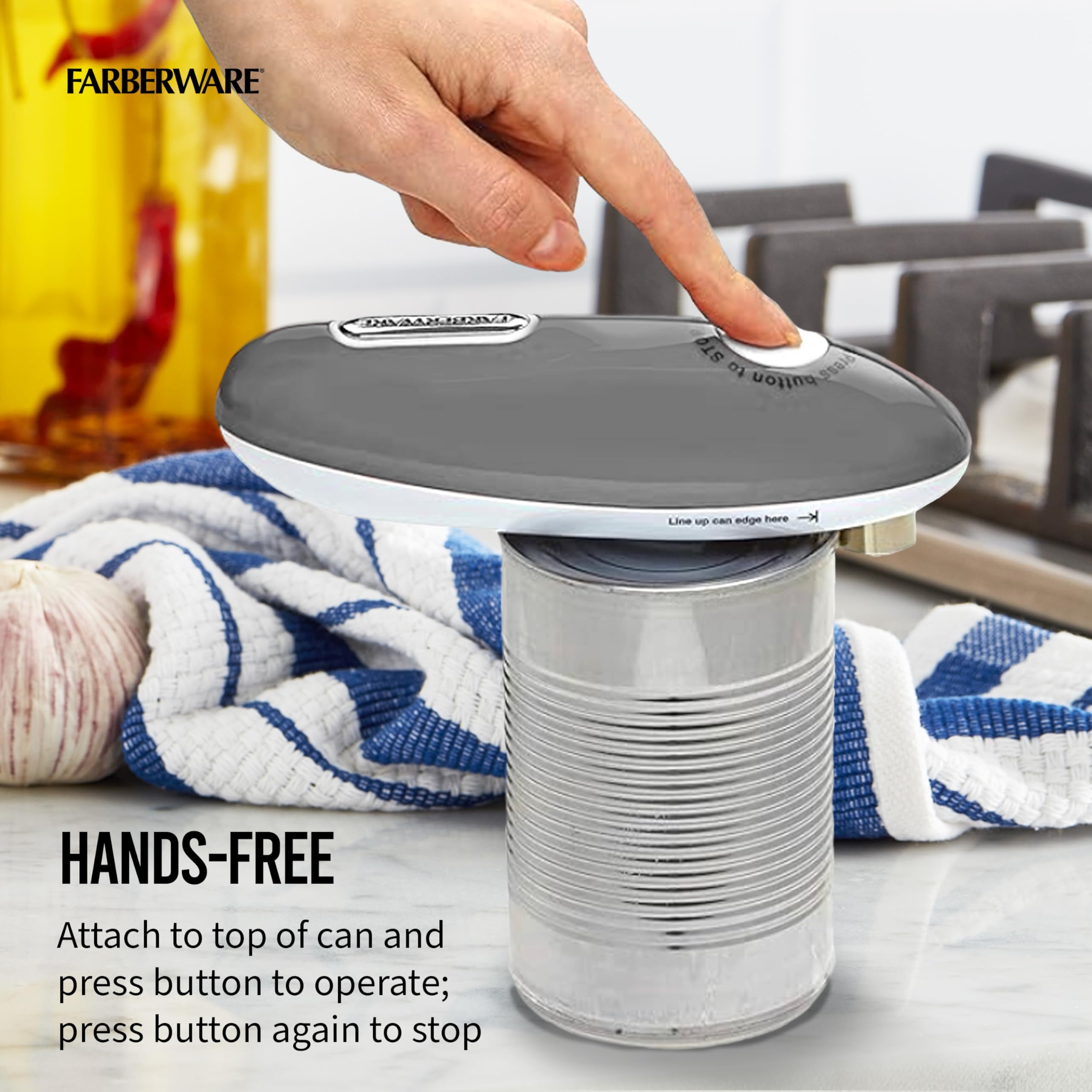 Farberware Compact Battery Operated Hands-Free Automatic Can Opener For Any Size Can With Magnet To Safely Remove Lid, Seamless
