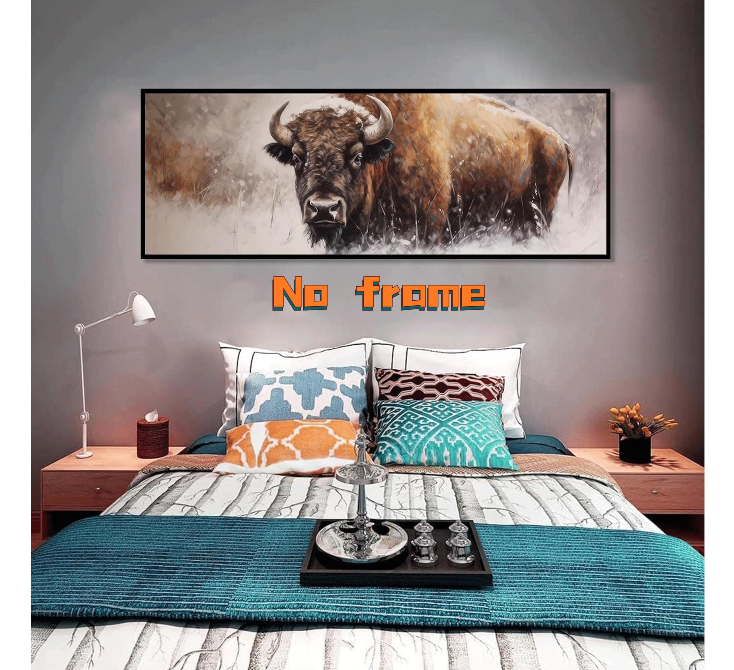 Yoxordq Large Bison Wall Art Winter Prairie Buffalo Picture Poster Print Living Room Bedroom Office Canvas Wall Decor 24X71Inch-