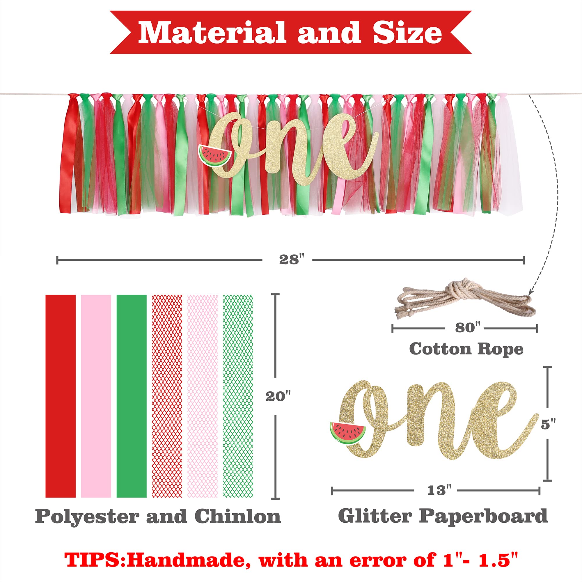 Watermelon Highchair Banner For Baby - Party Theme Pull Flag, High Chair Fabric Garland, 1St First Birthday Banner, Photo Props,