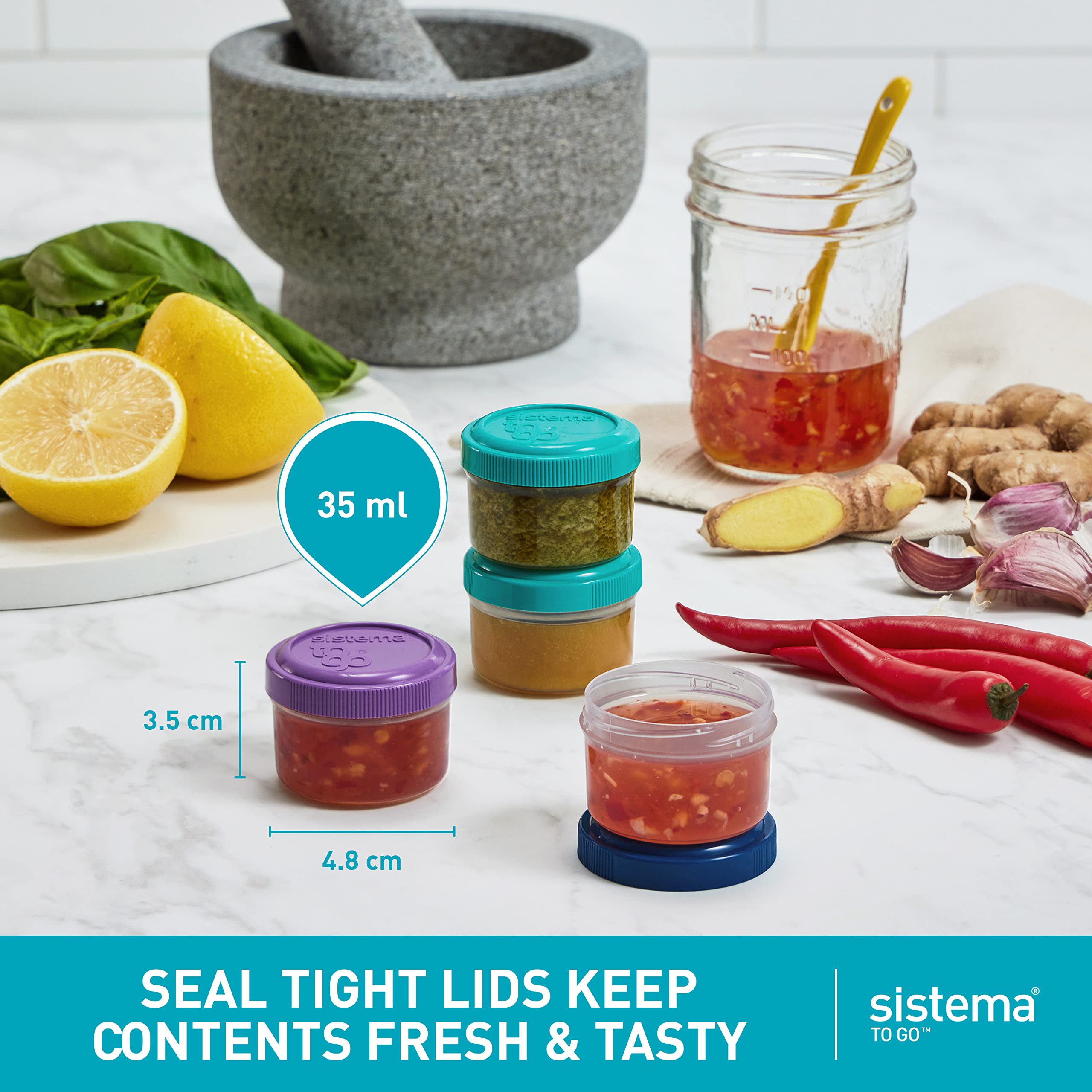 Sistema 4-Piece Salad Dressing And Condiment Containers With Lids For Lunch
