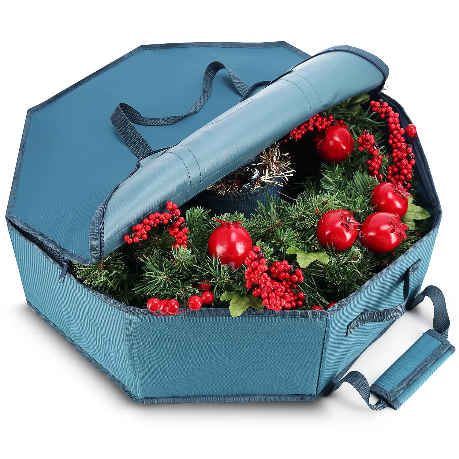 Hearth  Harbor Wreath Storage Container - Hard Shell Christmas Wreath Storage Bag With Interior Pockets, Dual Zipper And Handles