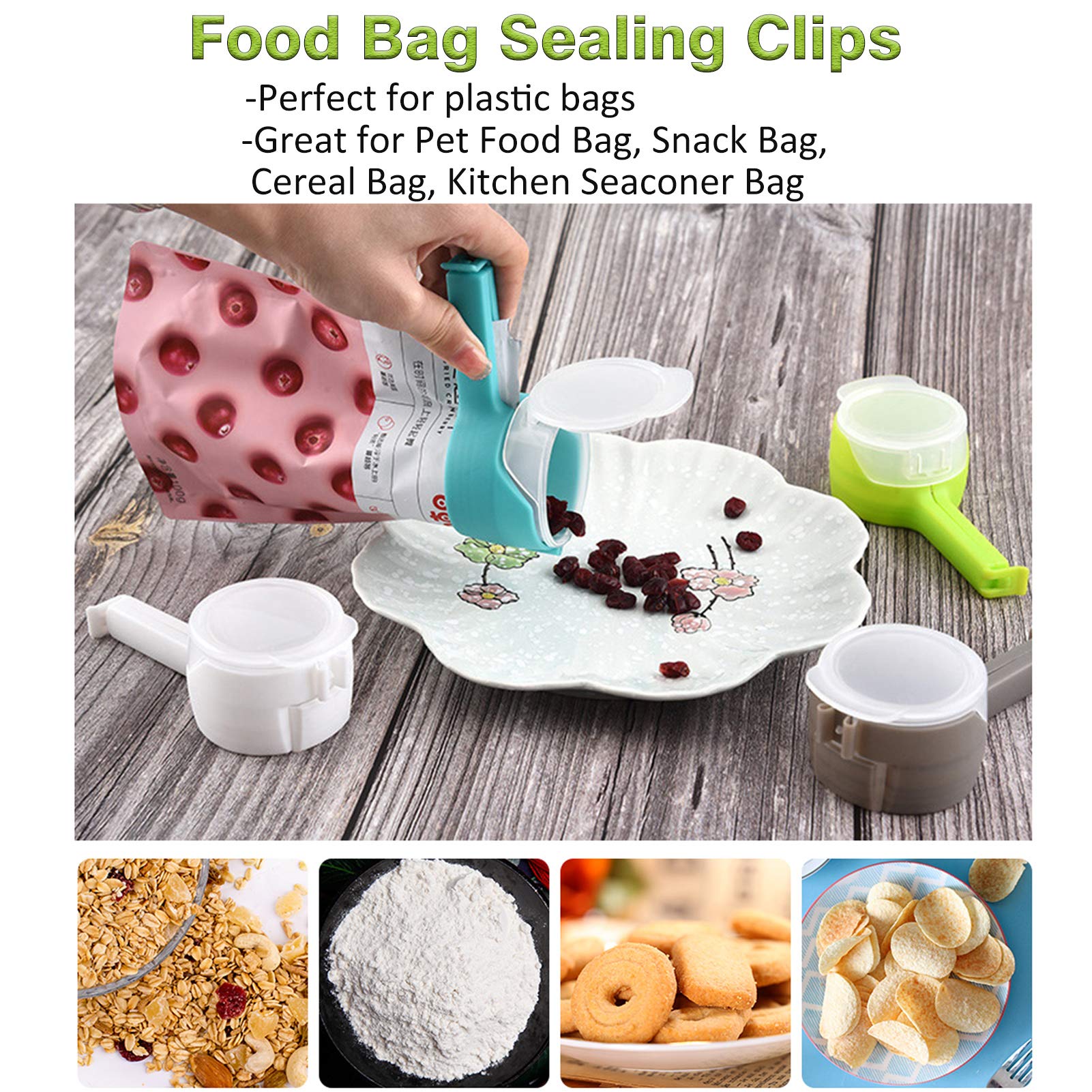 4Pcs Food Bag Clips With Pour Spouts, Great Clips Bags For Kitchen, Suitable For Small Particle Food, Liquid,Flour And Baby Food