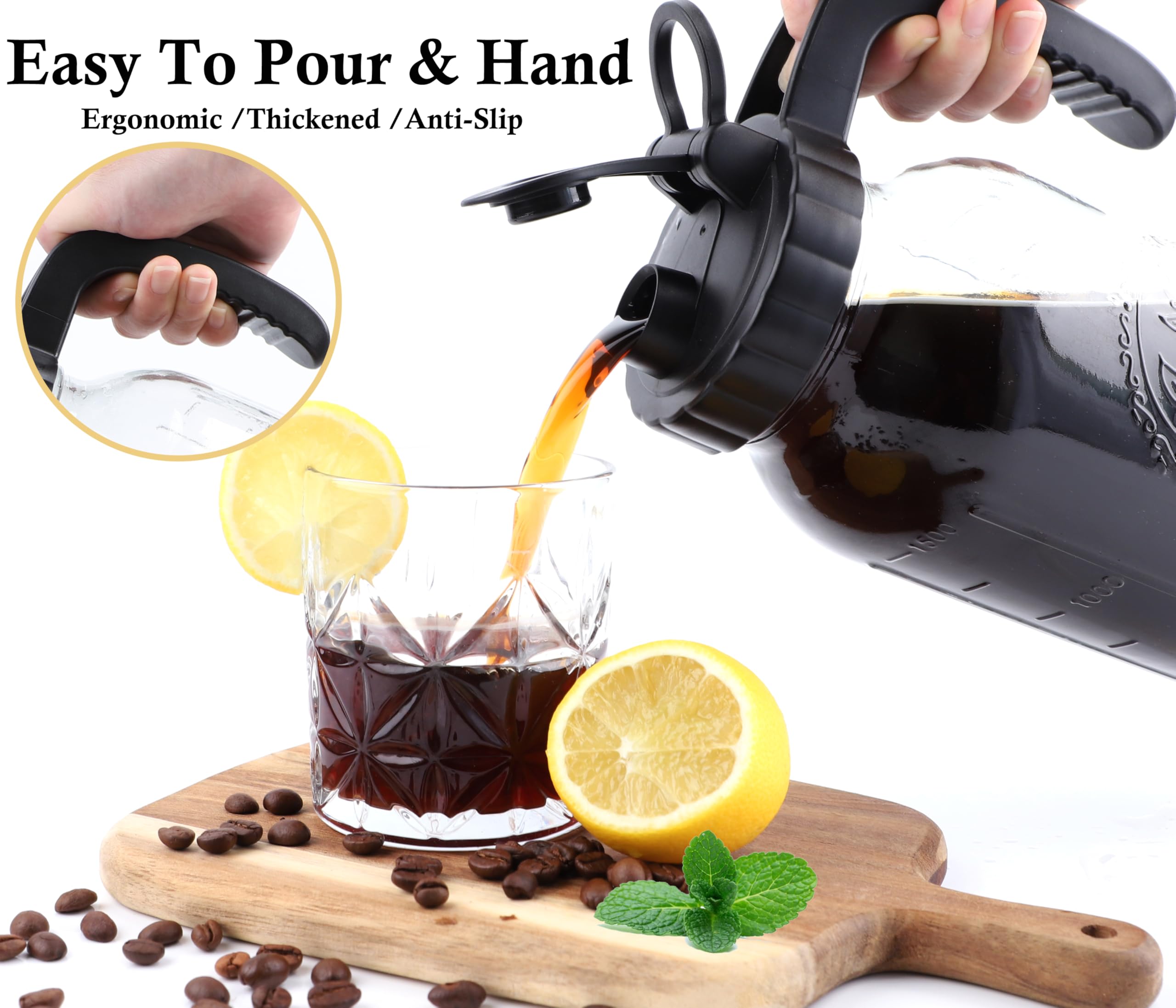 Cold Brew Coffee Maker Pitcher 2 Quart Glass Mason Jar With Spout Lid Filter Half Gallon Wide Mouth Iced Tea Brewing Jug Heavy D