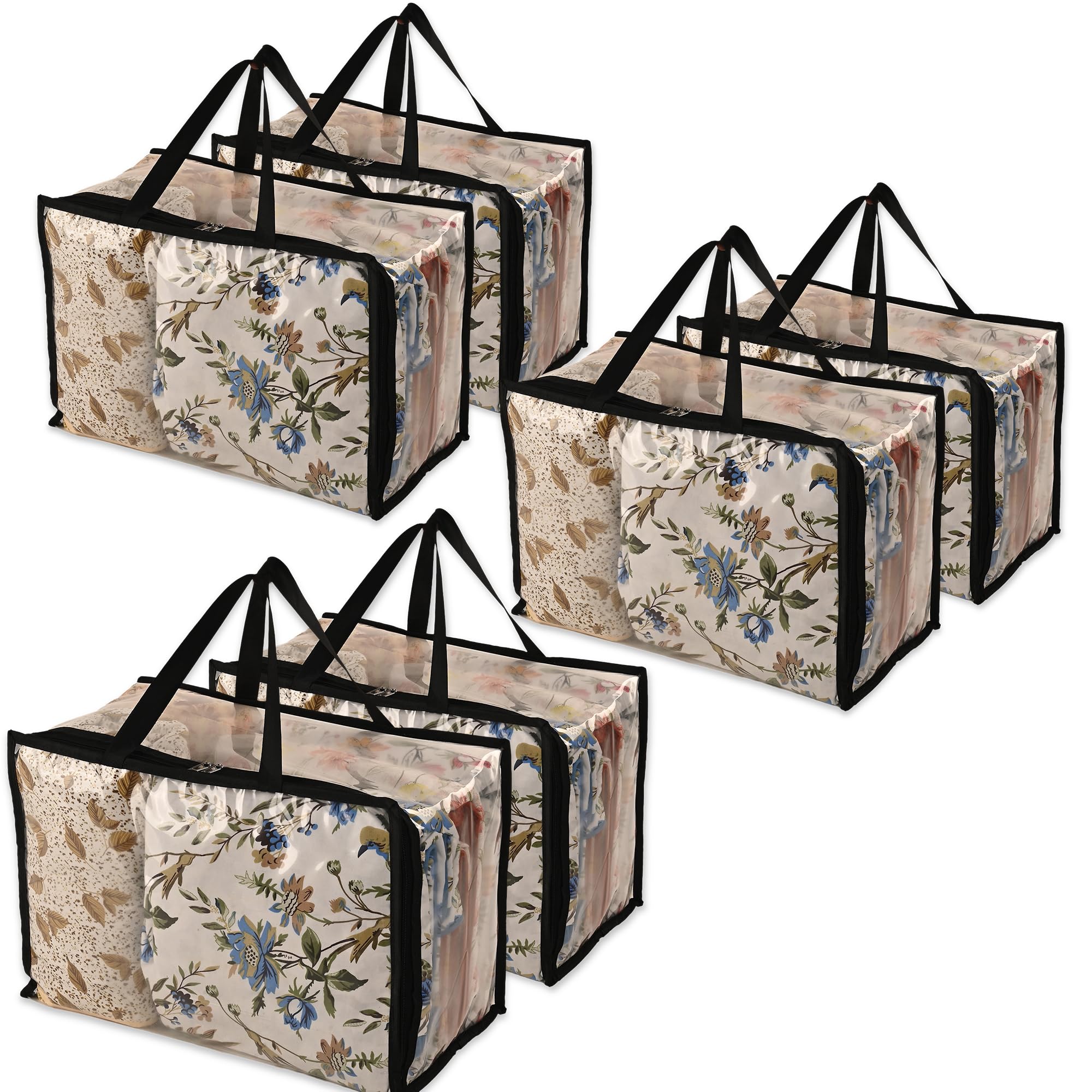 Kuber Industries Pvc (Pack Of 6) Waterproof Storage Bag|Zipper & Handle|Transparent Wardrobe Organizer|Multipurpose Bag For Toys