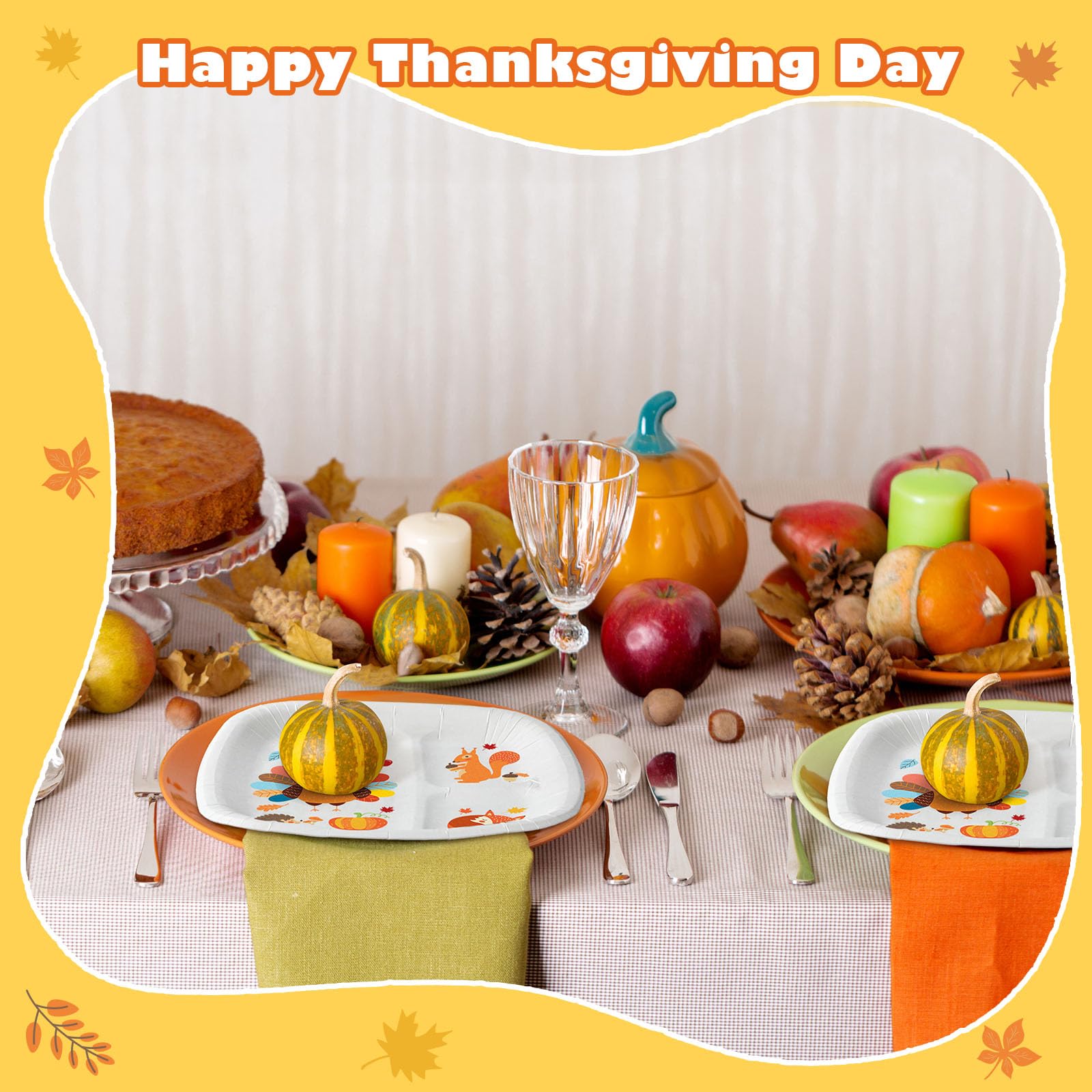 Havawish 24 Pcs Thanksgiving Turkey Divided Plates for Kids 9 x 9 Inch Disposable Paper Thanksgiving Dinner Tray for Thankful Pa
