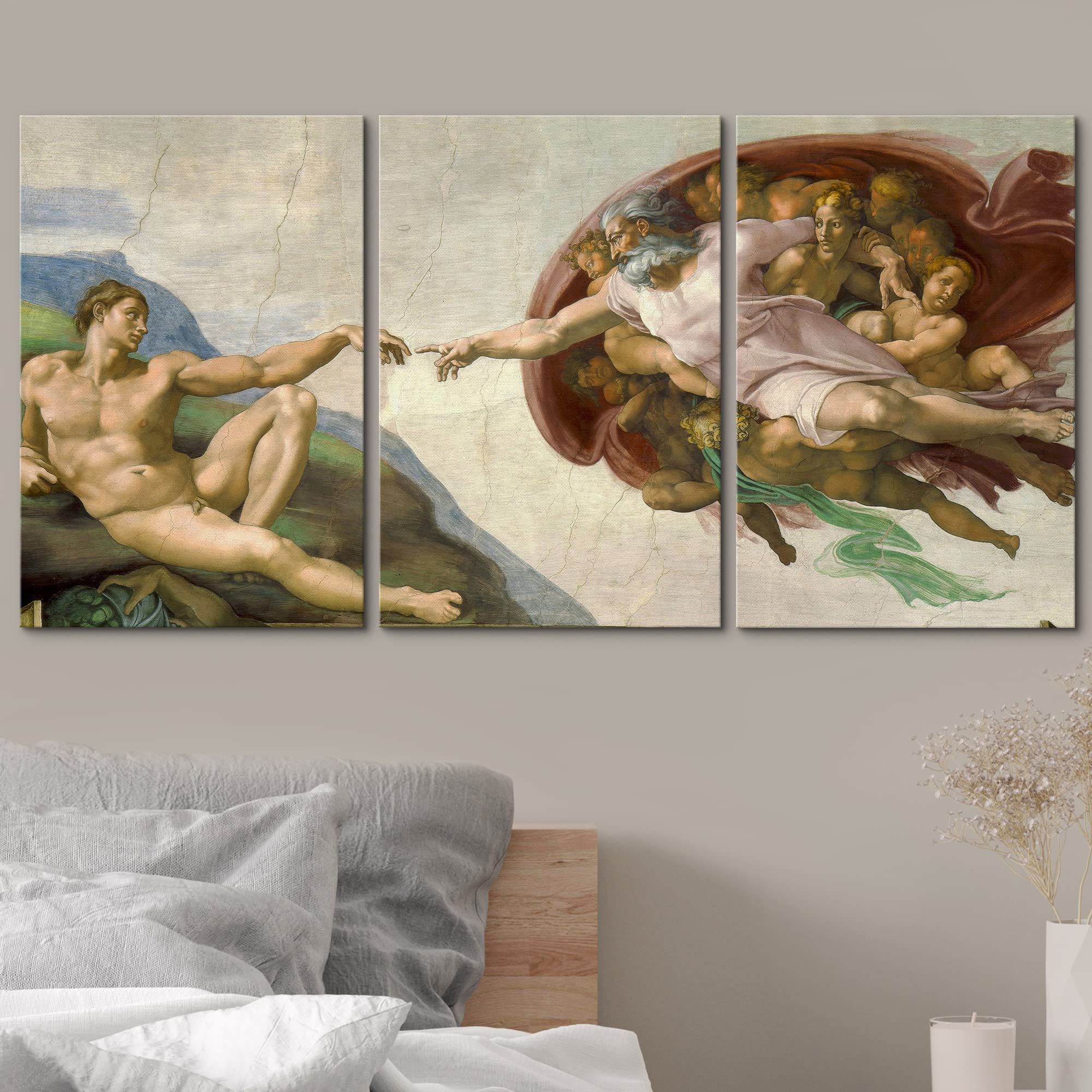 Wall26 Canvas Print Wall Art Set Creation Of Adam By Michelangelo Cultural Historic Oil Painting Fine Art Reproduction Scenic Co