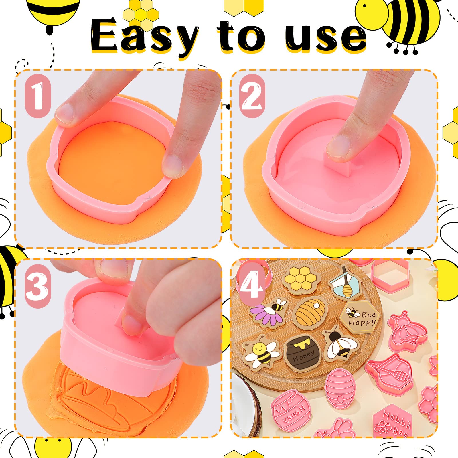 8 Pcs Insect Cookie Cutters With Plunger Stamps Set 3D Butterfly Bee Shape Biscuit Cutter Funny Cartoon Cookie Stamps Embossed C