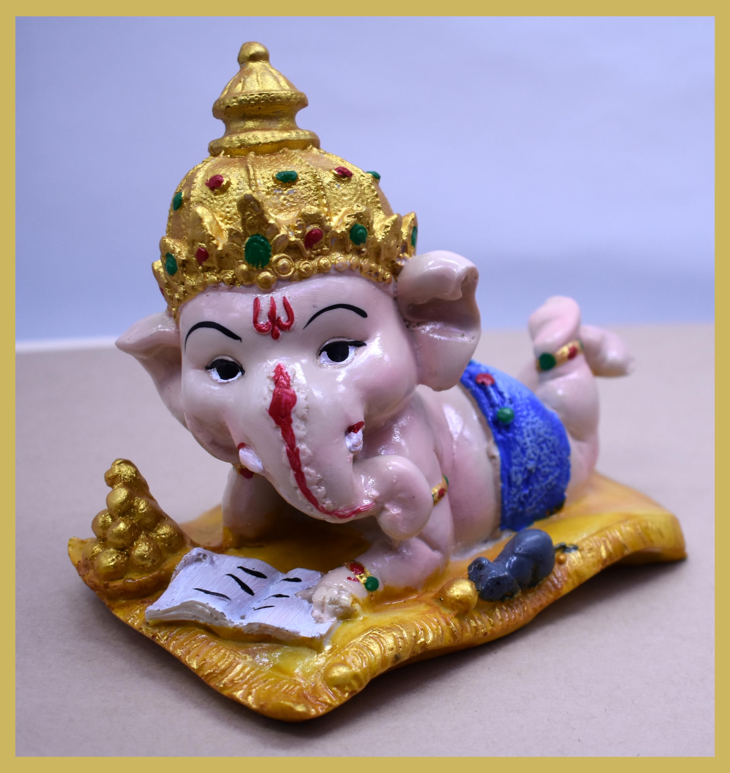 Jyesh Jewel Resin Book Reading Lord Ganesha Showpiece | Sleeping Ganpati Statue For Home, Office And Table Decoration (Multicolo