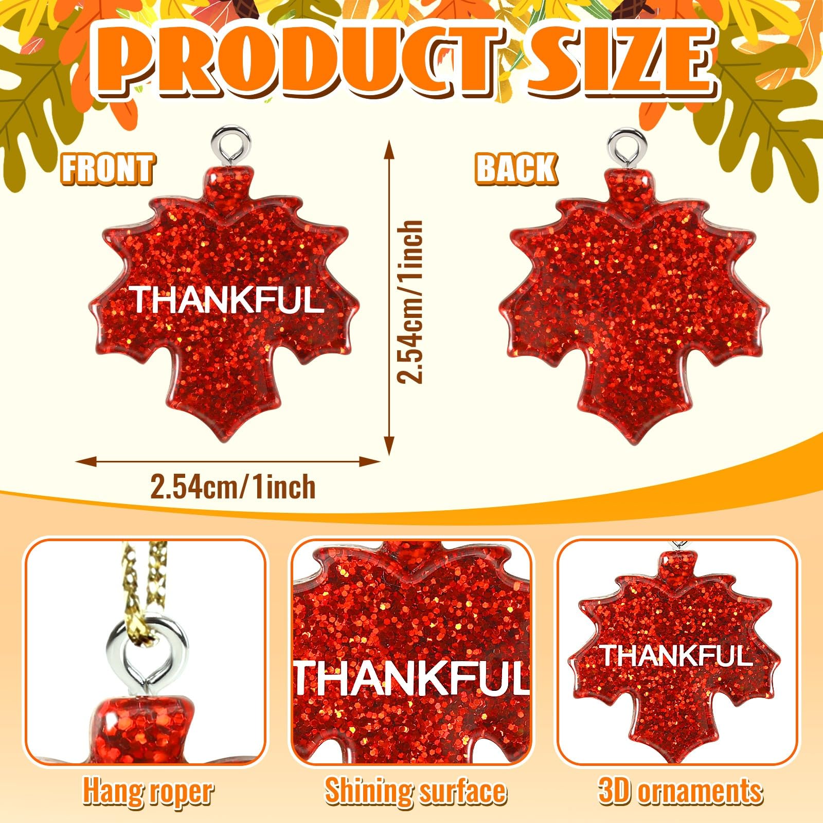 DTOFOOT 48Pcs Glitter Fall Maple Leaf Ornaments Resin Thanksgiving Hanging Ornaments for Small Tree Autumn Harvest Hanging Penda