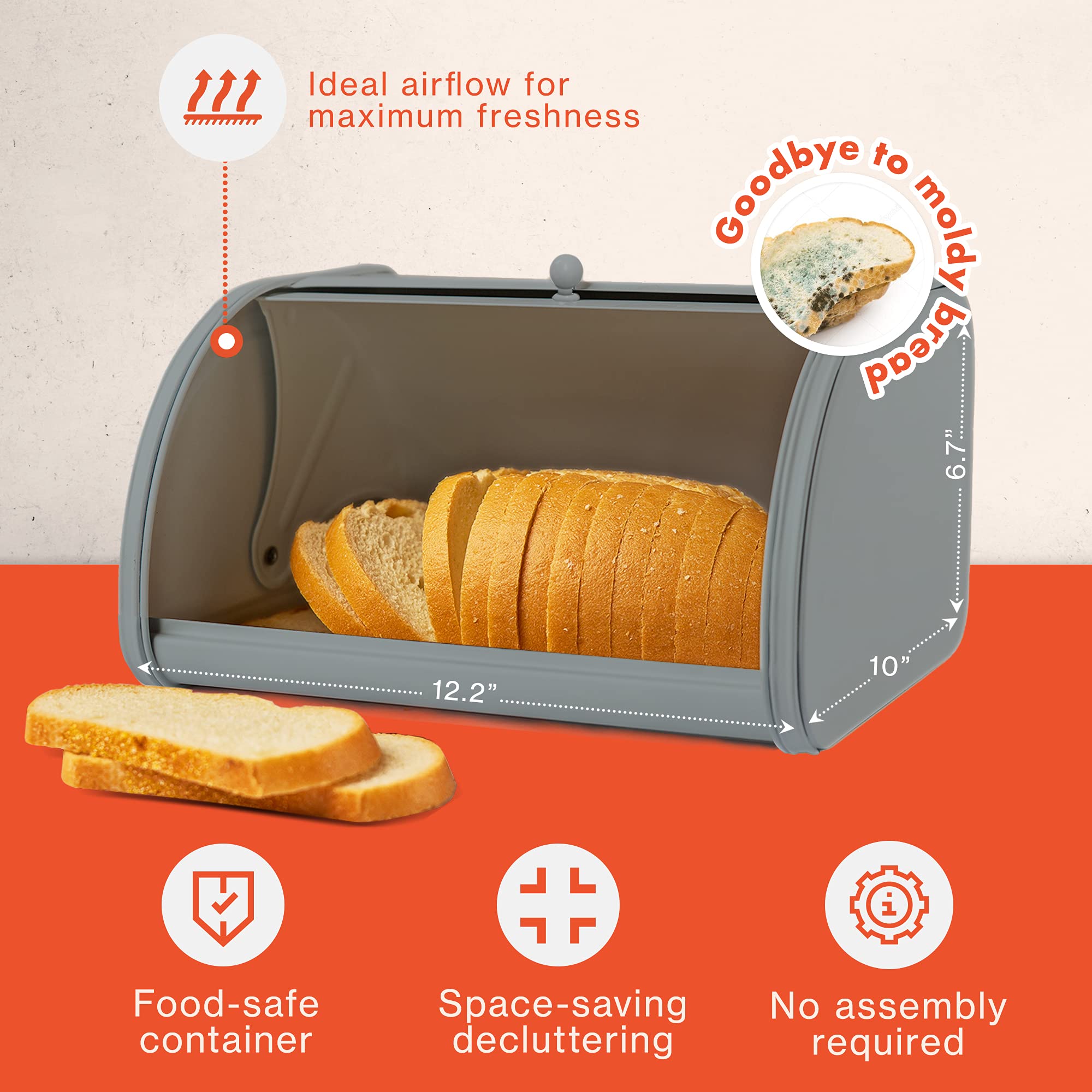 Bread Box For Kitchen Countertop, Bread Container Metal Bread Saver, Bread Storage Container Bread Bin, Bread Keeper Kitchen Far