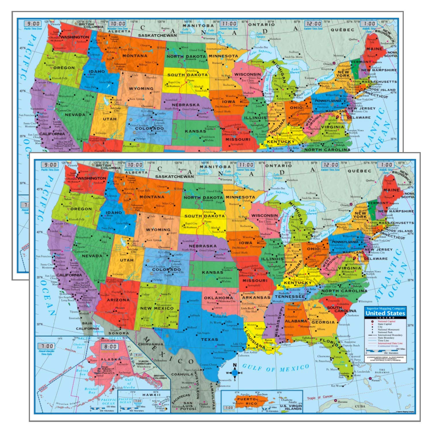 Pack Of 2 Superior Mapping Company United States Poster Size Wall Map 40'' X 28'' With Cities (2 Maps)