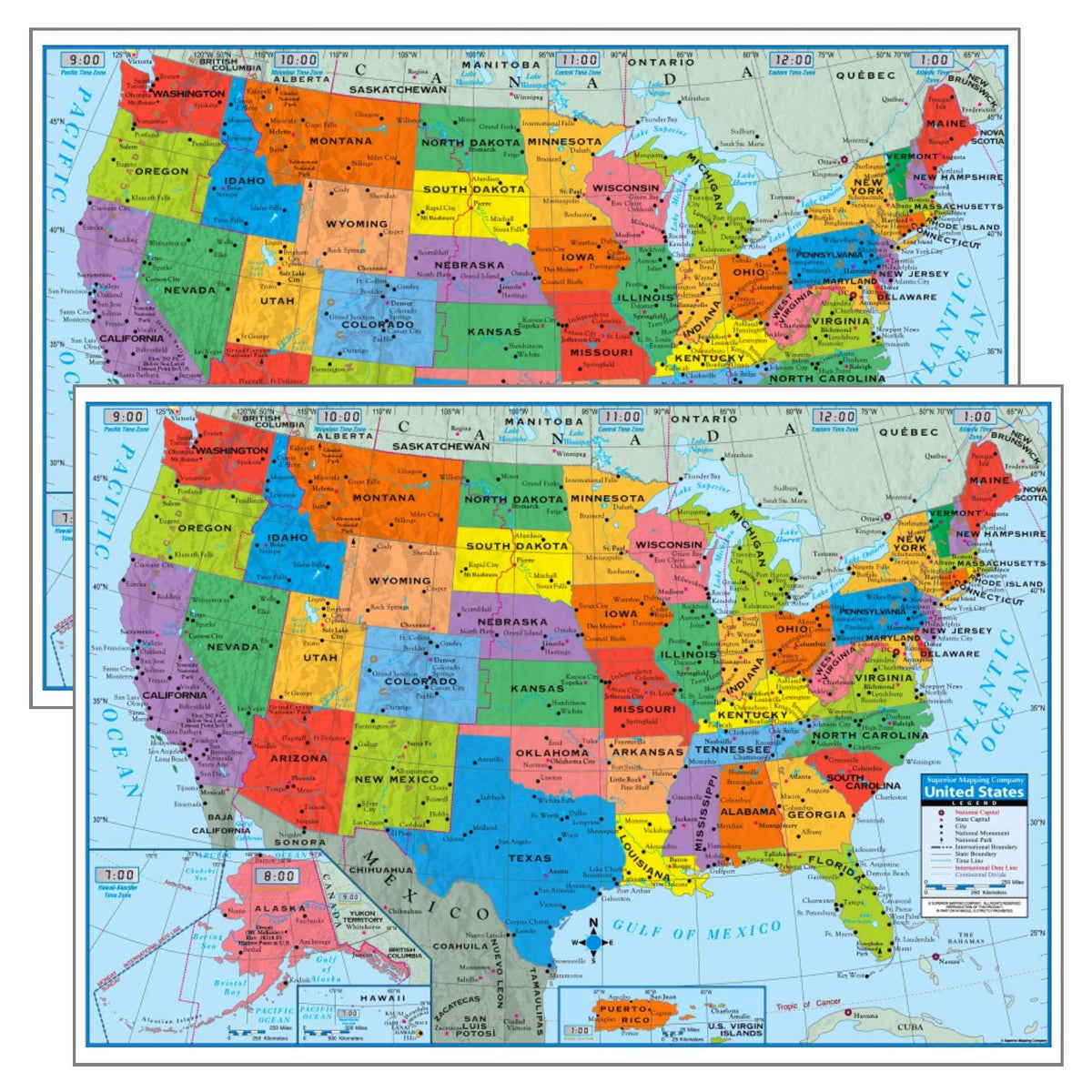 Pack Of 2 Superior Mapping Company United States Poster Size Wall Map 40'' X 28'' With Cities (2 Maps)