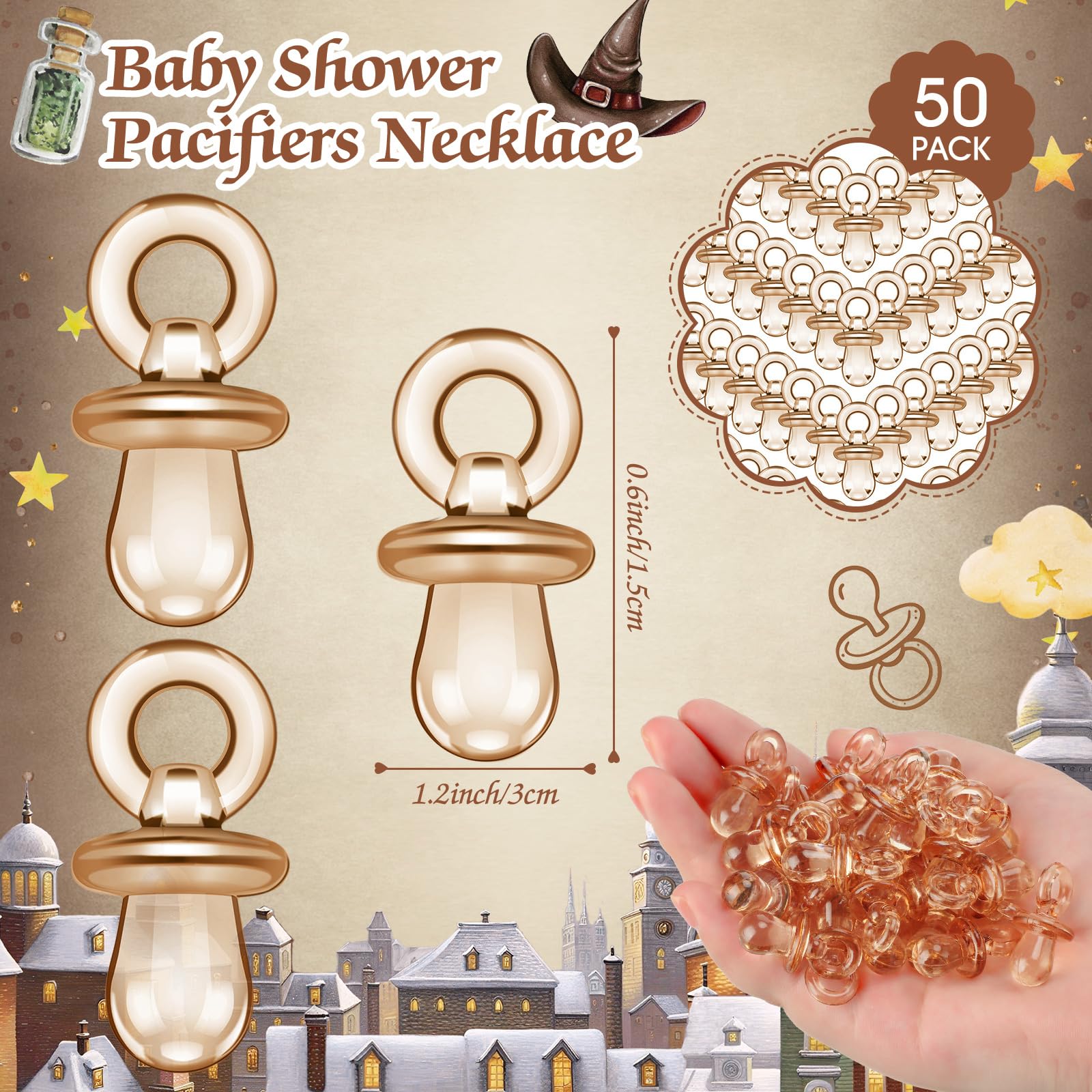 Thyle 51 Pcs Pacifier Hunt Baby Shower Games Include Hunt Sign and 50 Acrylic Pacifiers for Baby Shower Game Decoration Gift Set