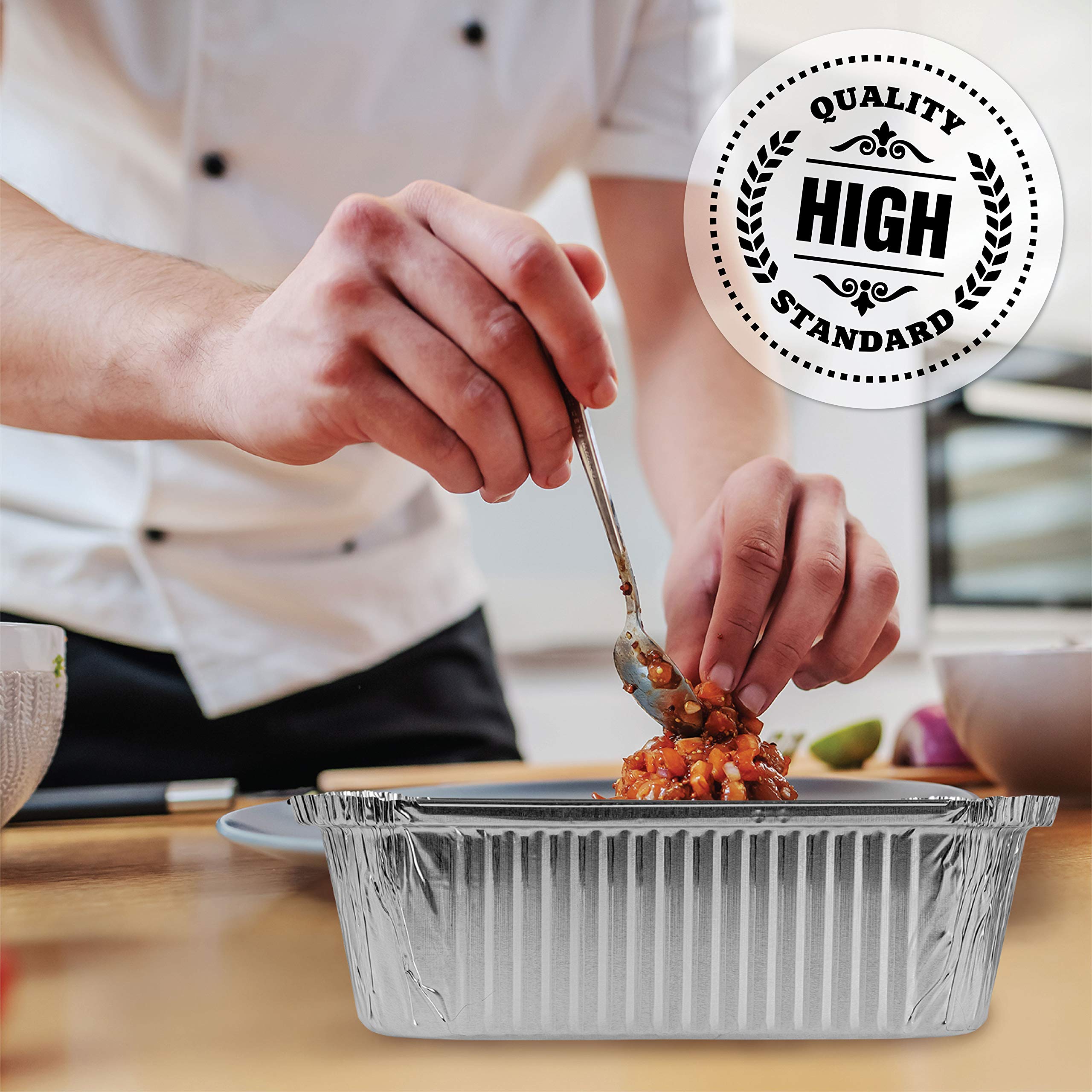 PLASTICPRO Disposable 5 LB Aluminum Takeout Tin Foil Baking Pans 7'' X 10'' X 3'' Inch Bakeware - Cookware Perfect for Baking Cakes Brownies Bread  Meatloaf  Lasagna  or Lunchbox  Pack of 50