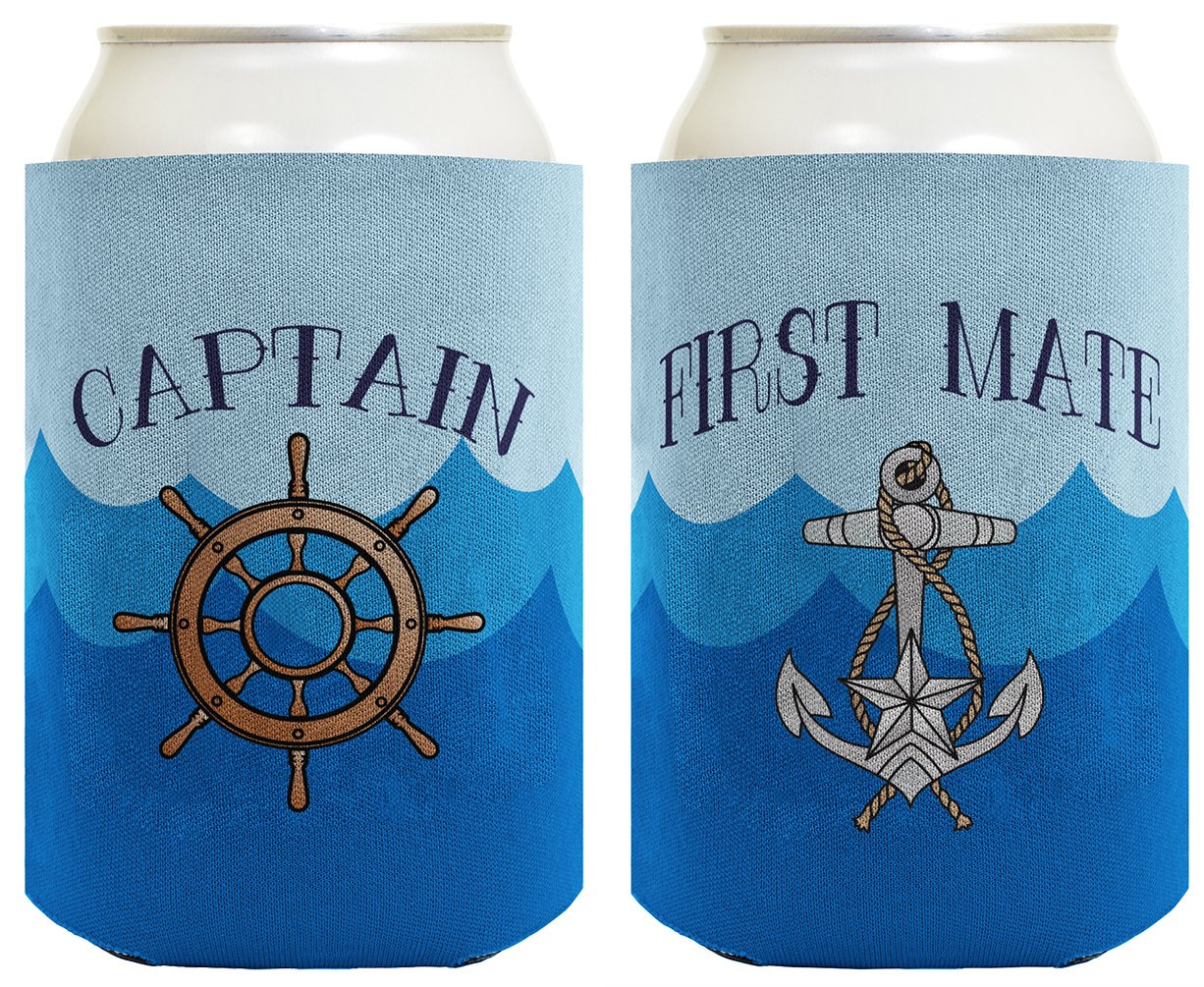 Boating Gifts Captain First Mate Bundle Diving Gifts 2 Pack Can Coolie Drink Coolers Coolies Waves