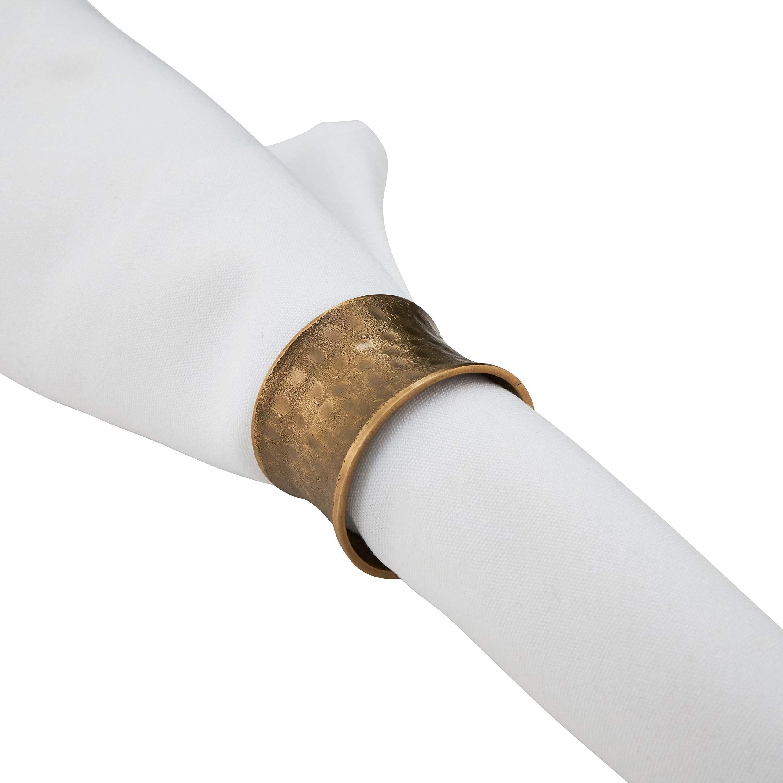 'Saro Lifestyle Collection Hammered Napkin Rings (Set Of 4), Diameter: 1.75'', 1.25''H, Dark Gold'' (Nr988.Dg)